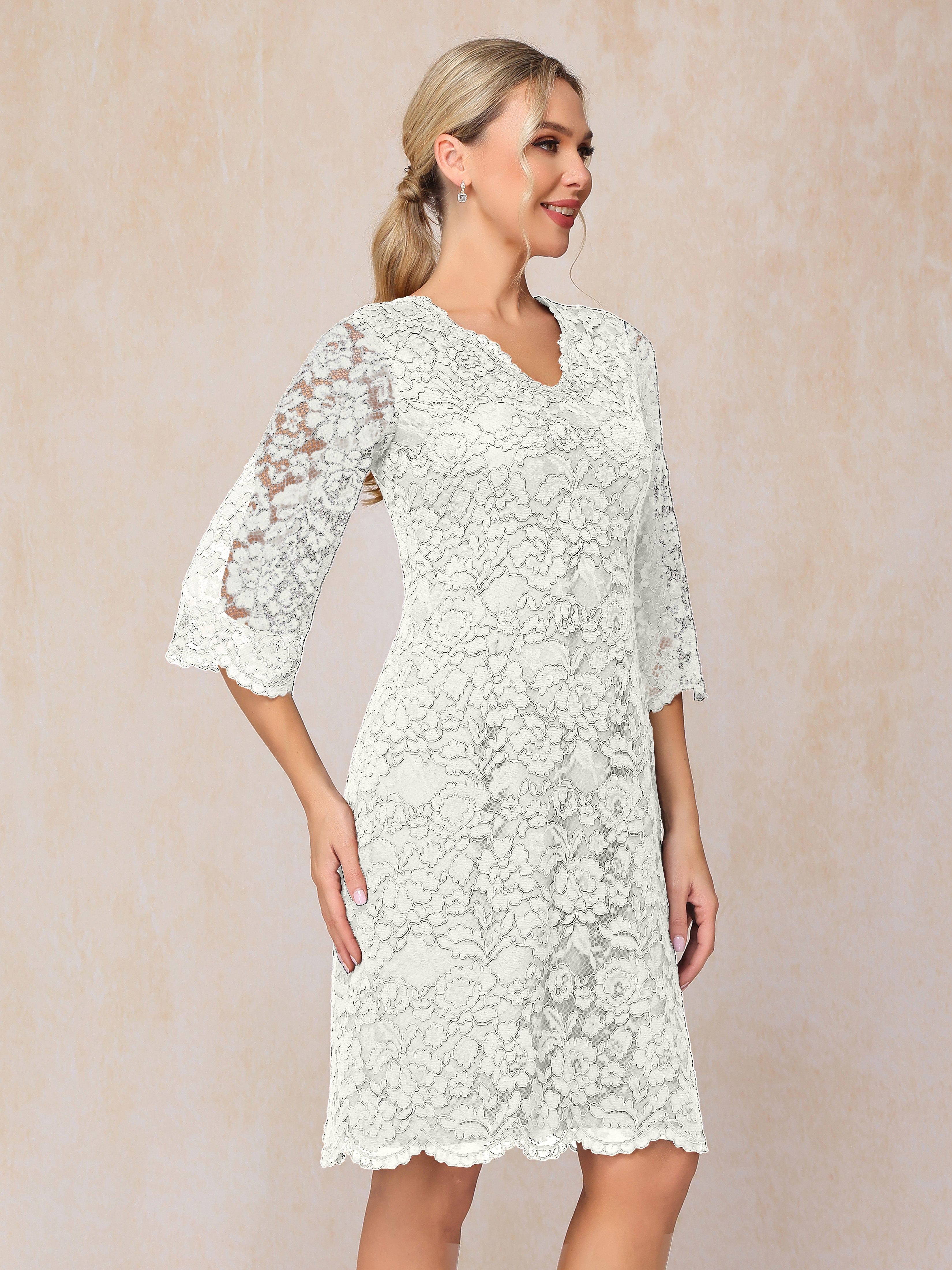 3/4 Sleeves Knee Length Lace Mother Of The Groom Dress