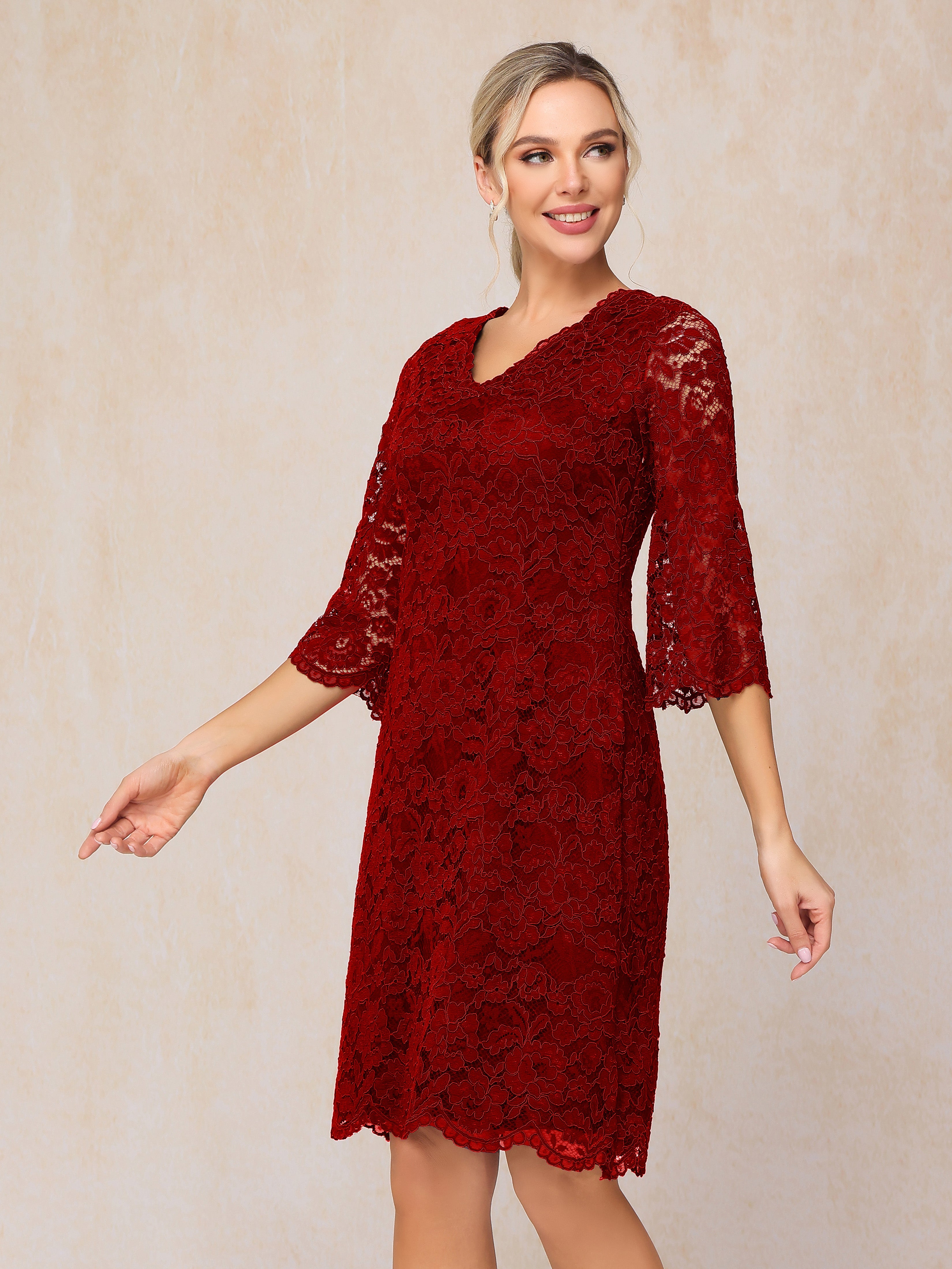 3/4 Sleeves Knee Length Lace Mother Of The Groom Dress