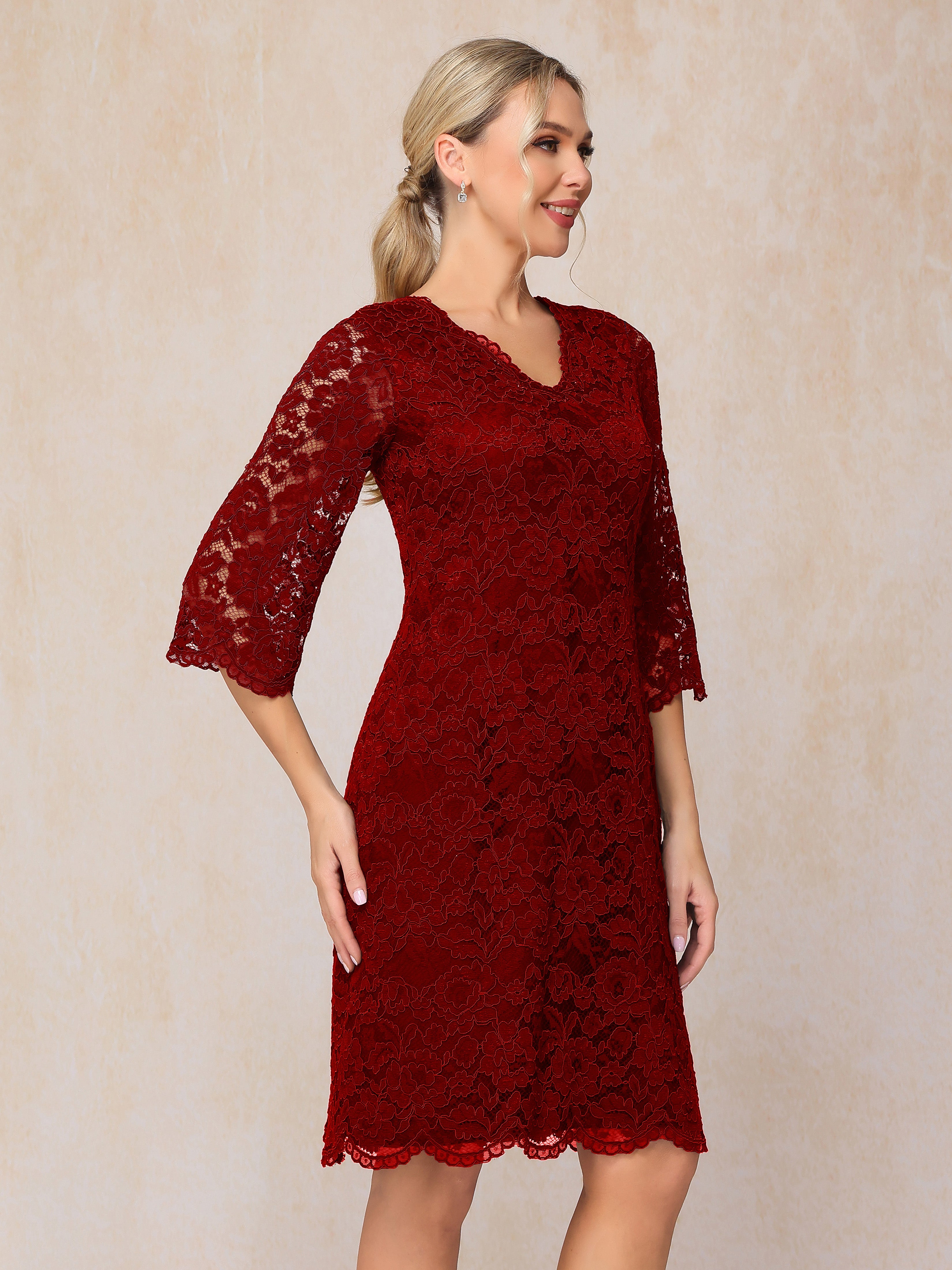 3/4 Sleeves Knee Length Lace Mother Of The Groom Dress