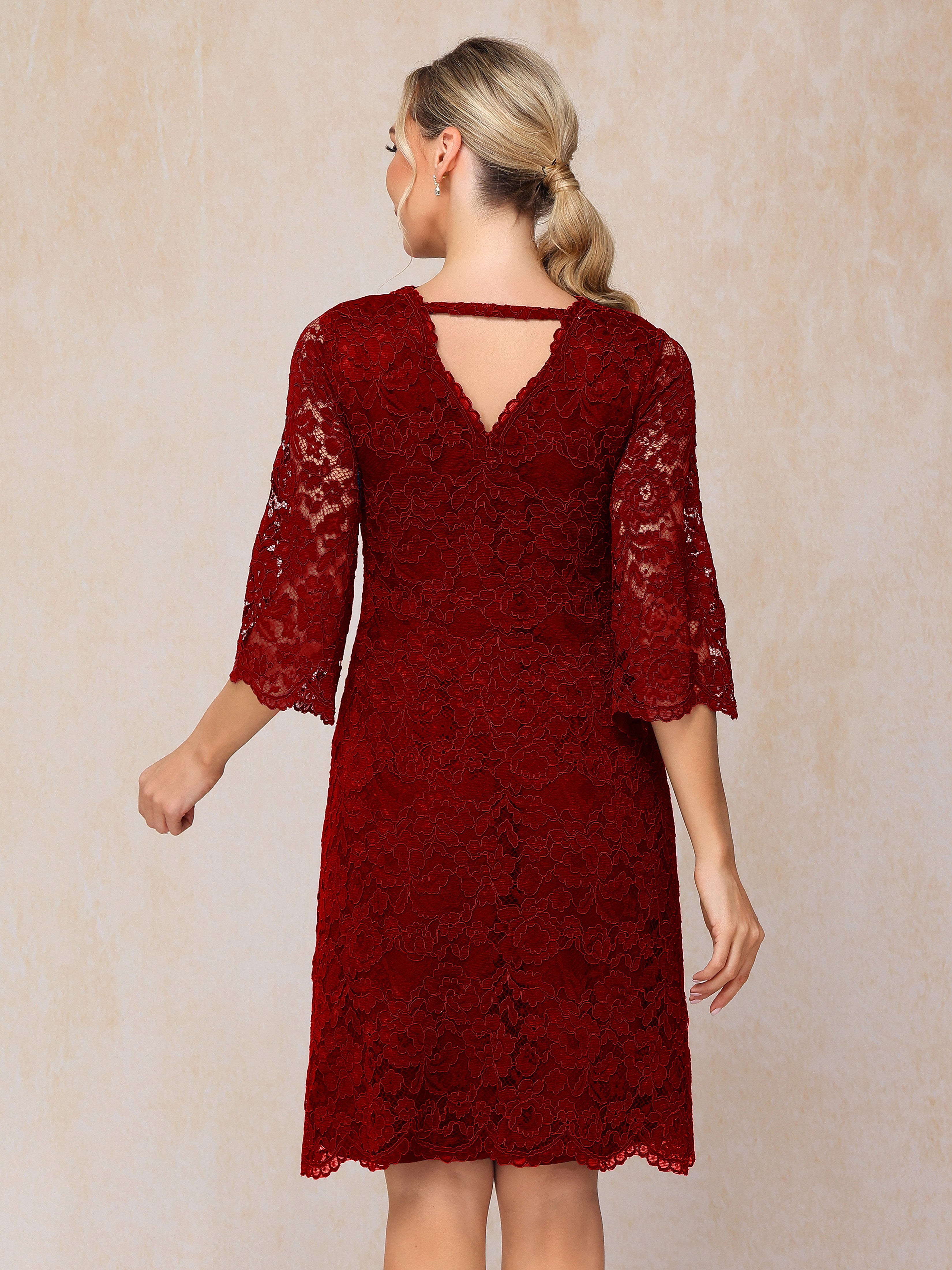 3/4 Sleeves Knee Length Lace Mother Of The Groom Dress