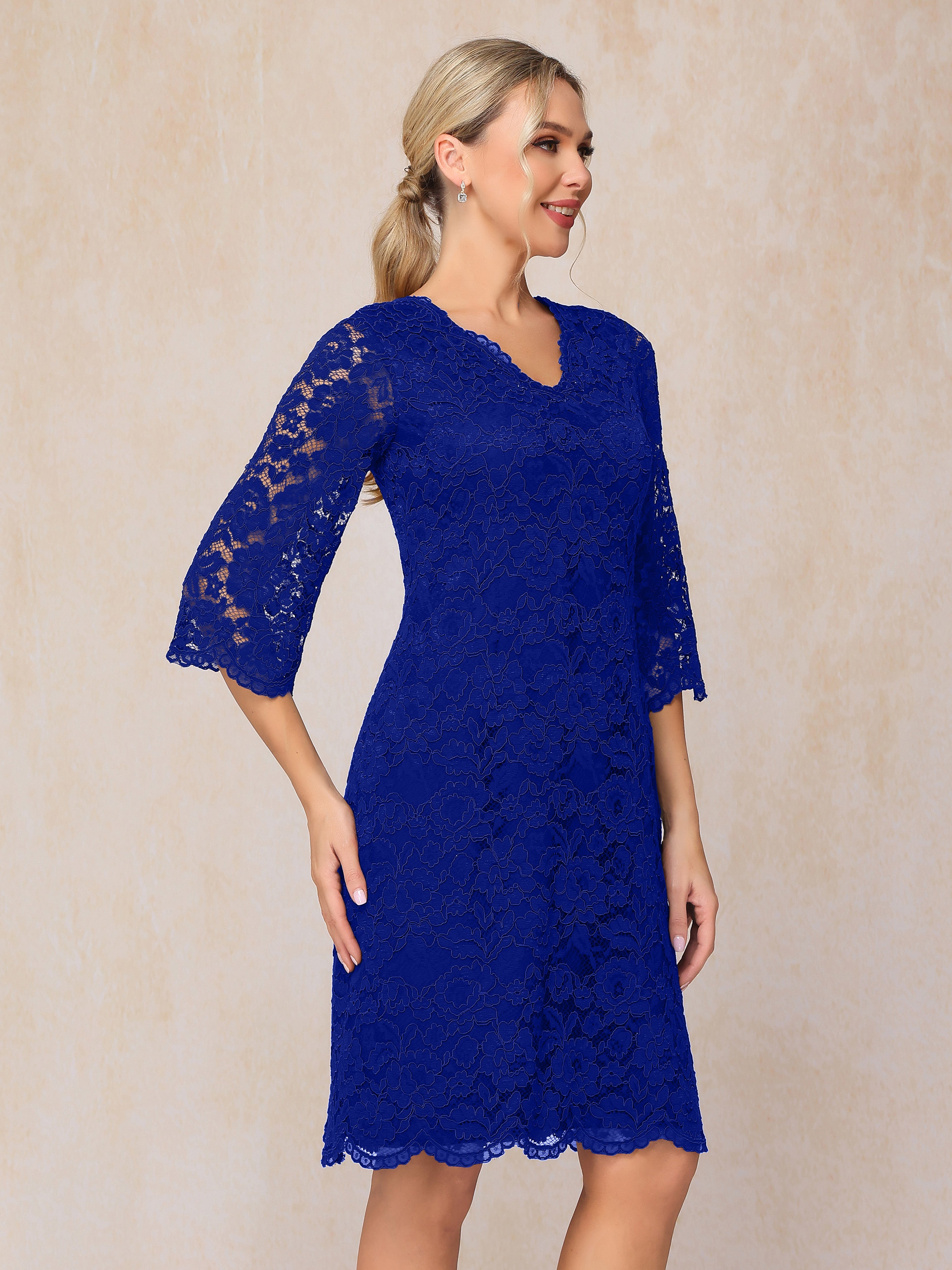 3/4 Sleeves Knee Length Lace Mother Of The Groom Dress
