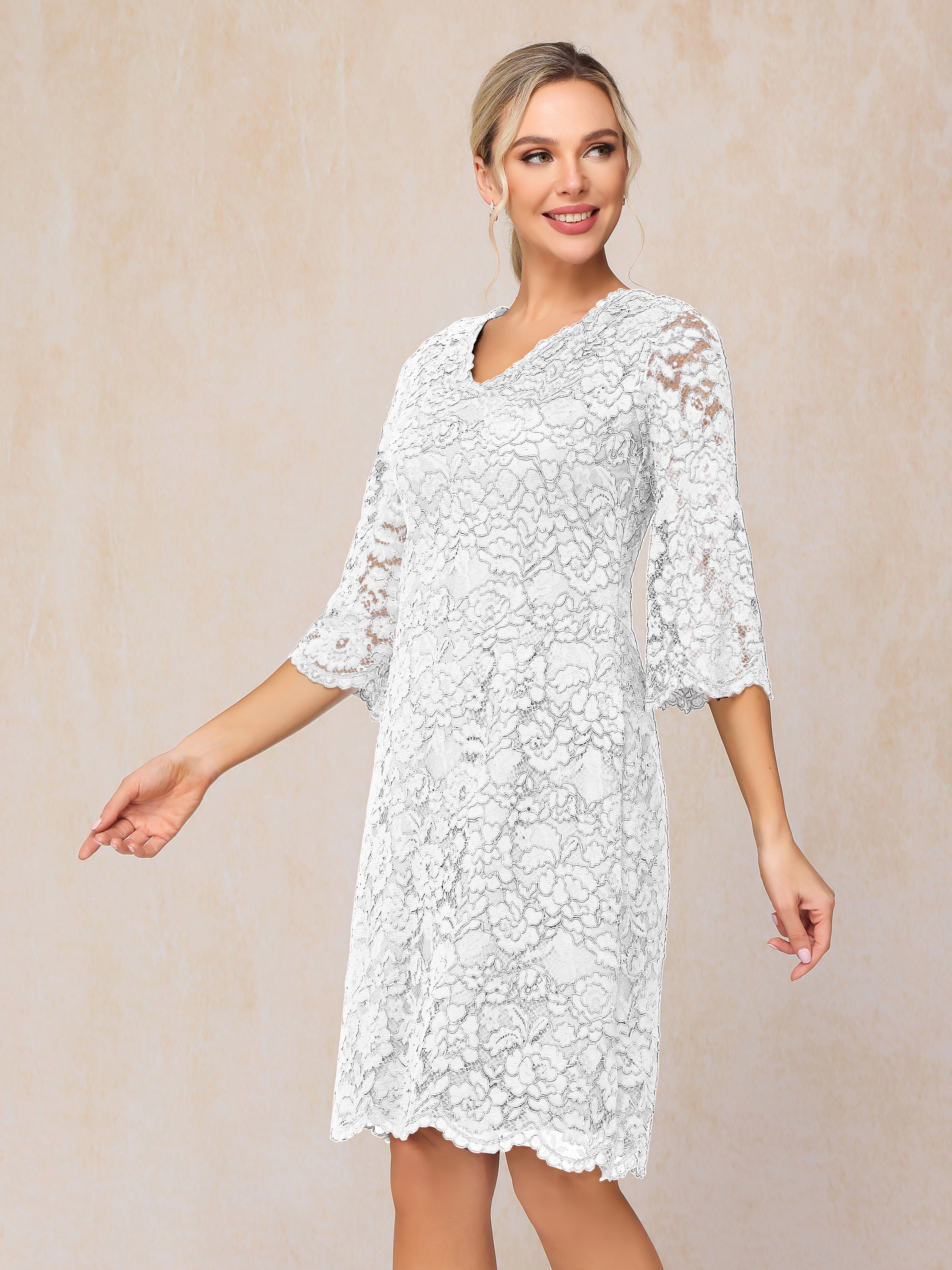 3/4 Sleeves Knee Length Lace Mother Of The Groom Dress