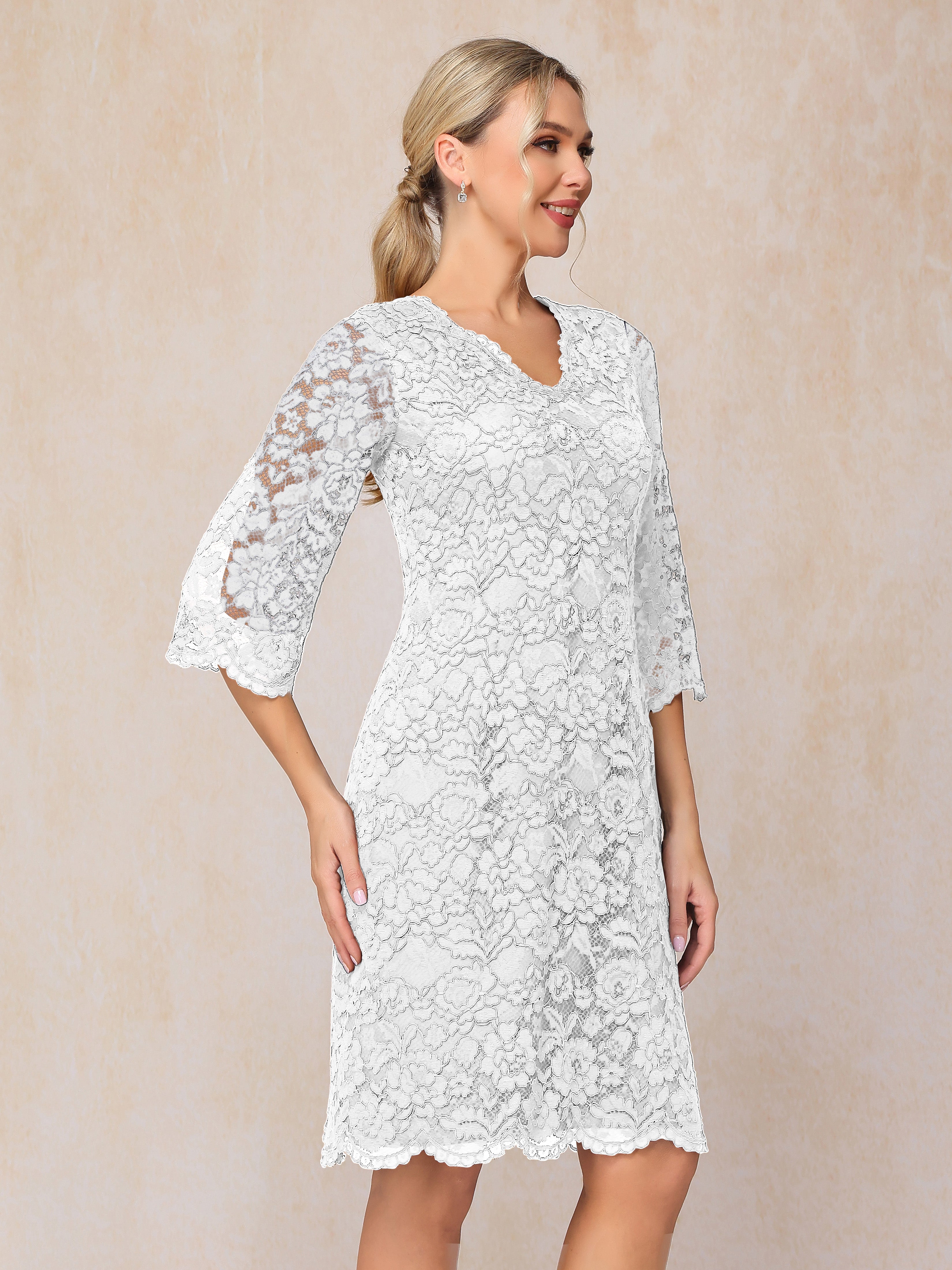 3/4 Sleeves Knee Length Lace Mother Of The Groom Dress