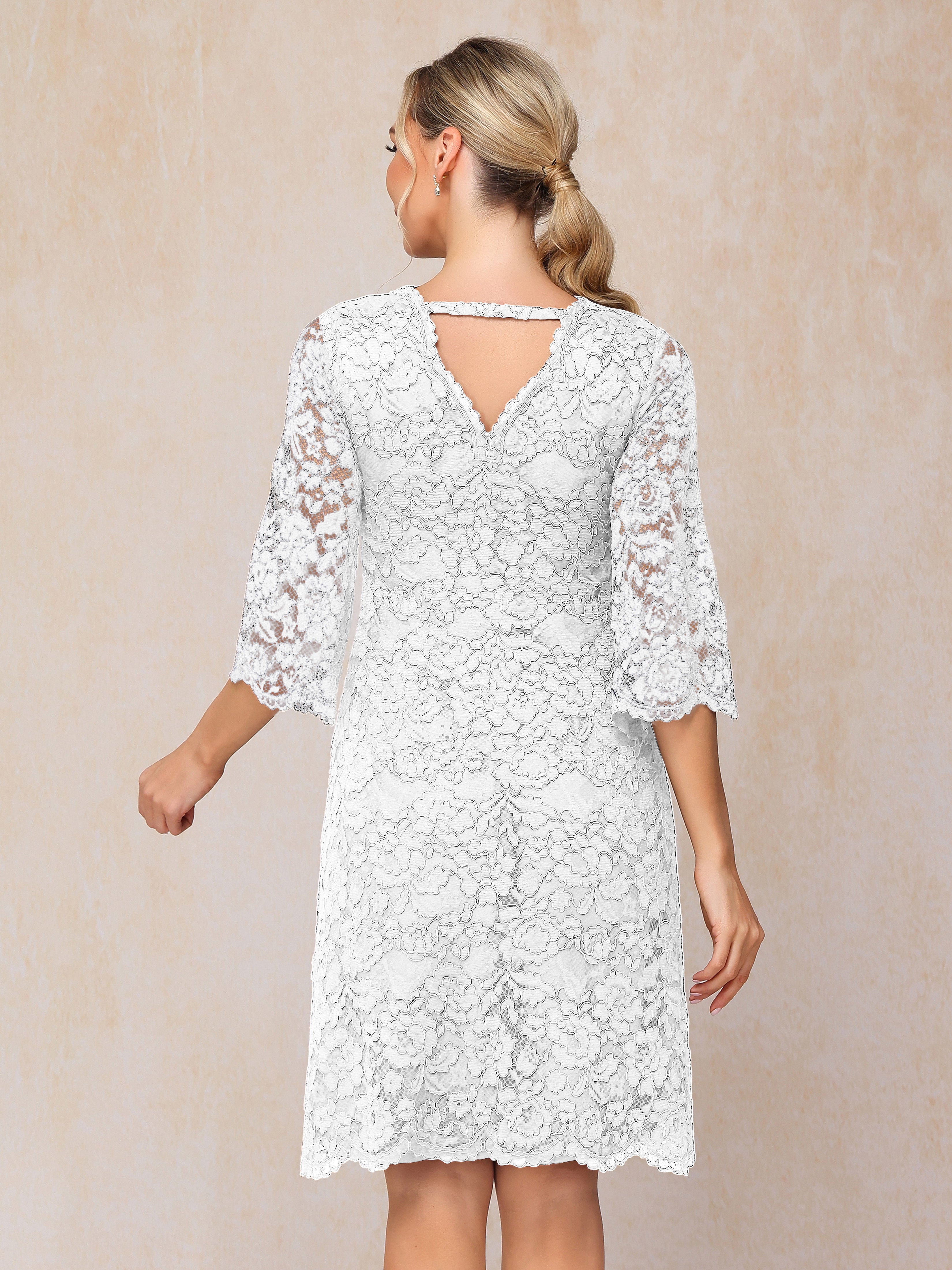 3/4 Sleeves Knee Length Lace Mother Of The Groom Dress