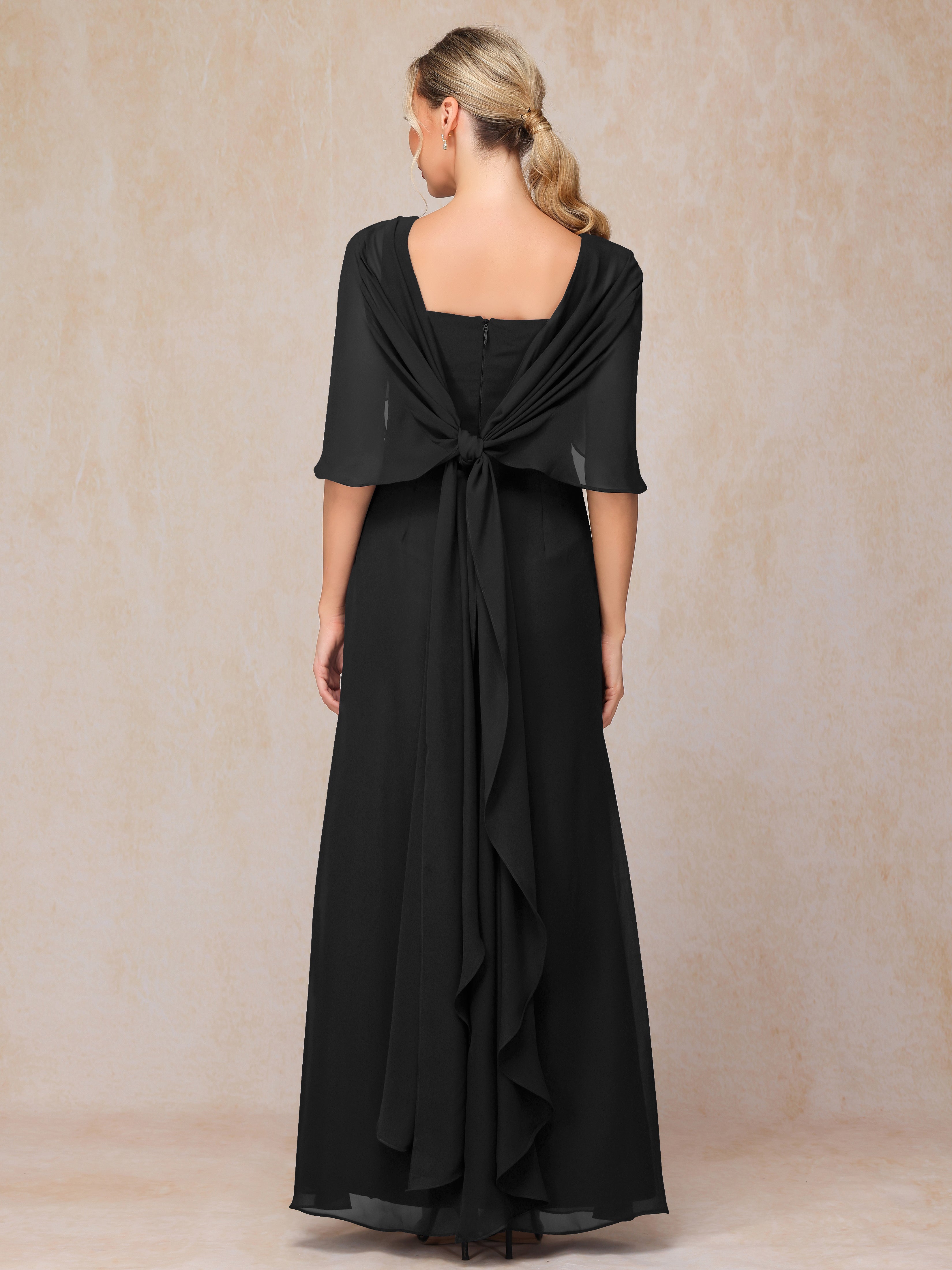 Floor Length Short Sleeves Chiffon Mother Of The Bride Dress
