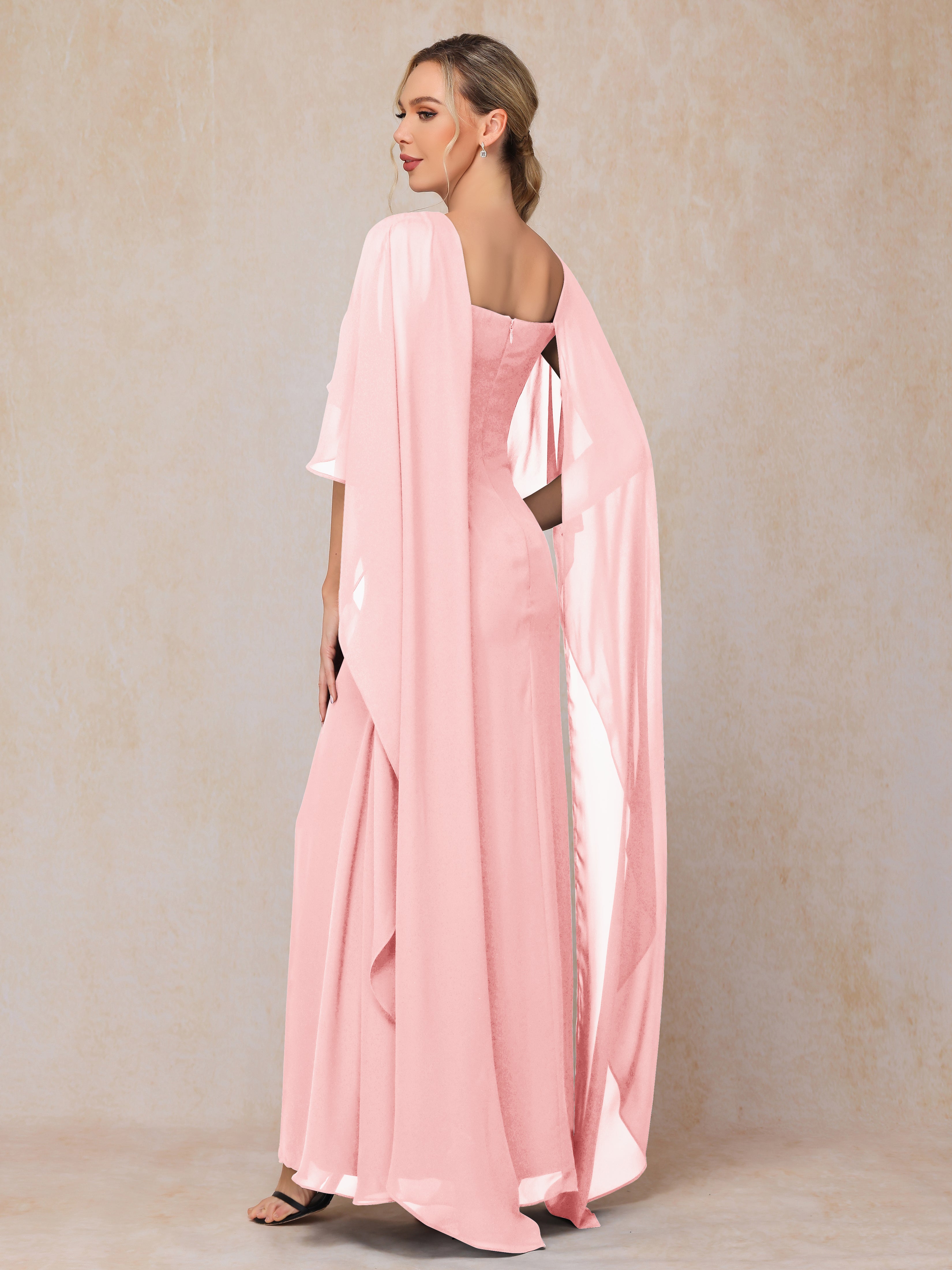 Floor Length Short Sleeves Chiffon Mother Of The Bride Dress