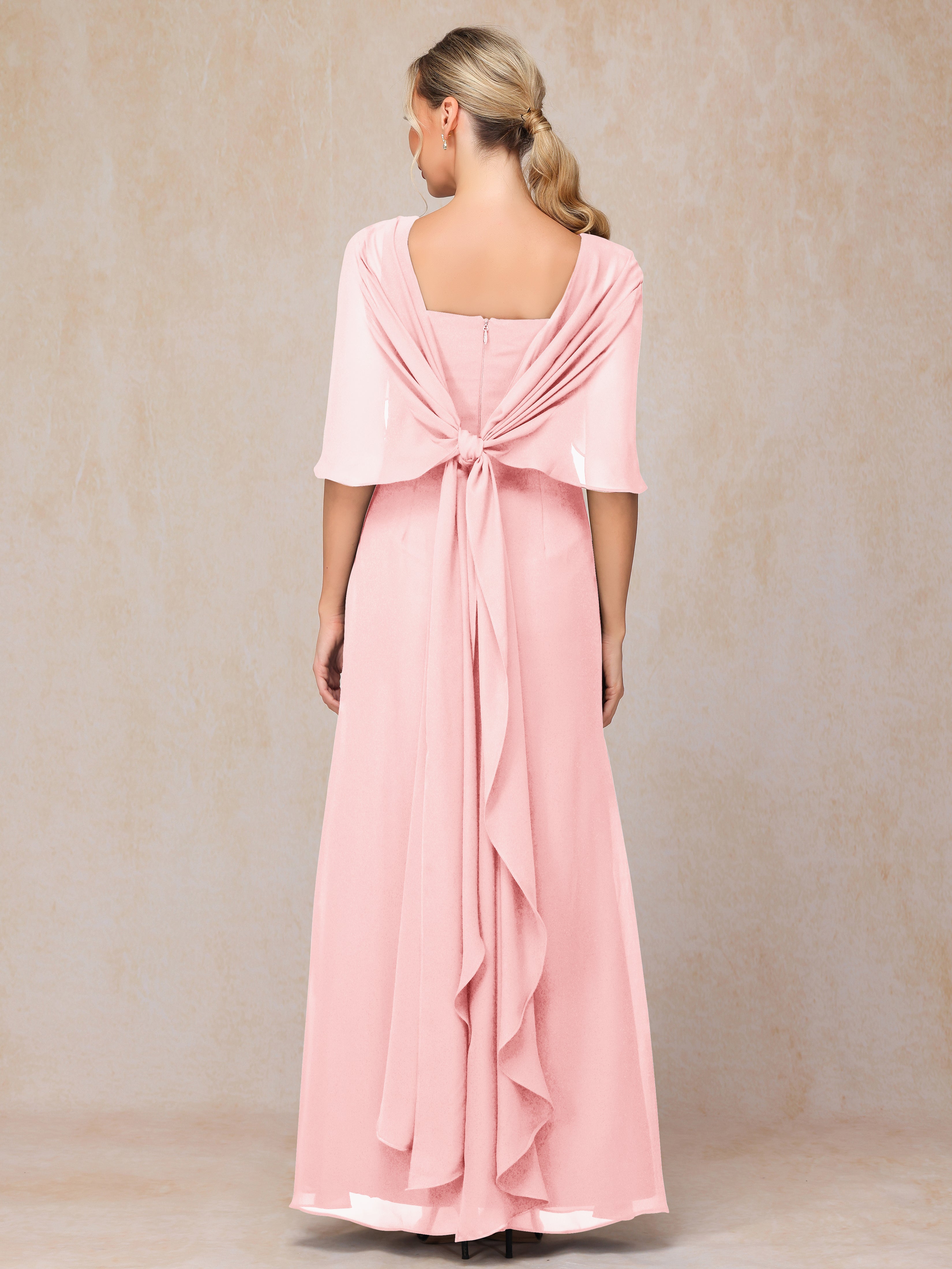 Floor Length Short Sleeves Chiffon Mother Of The Bride Dress