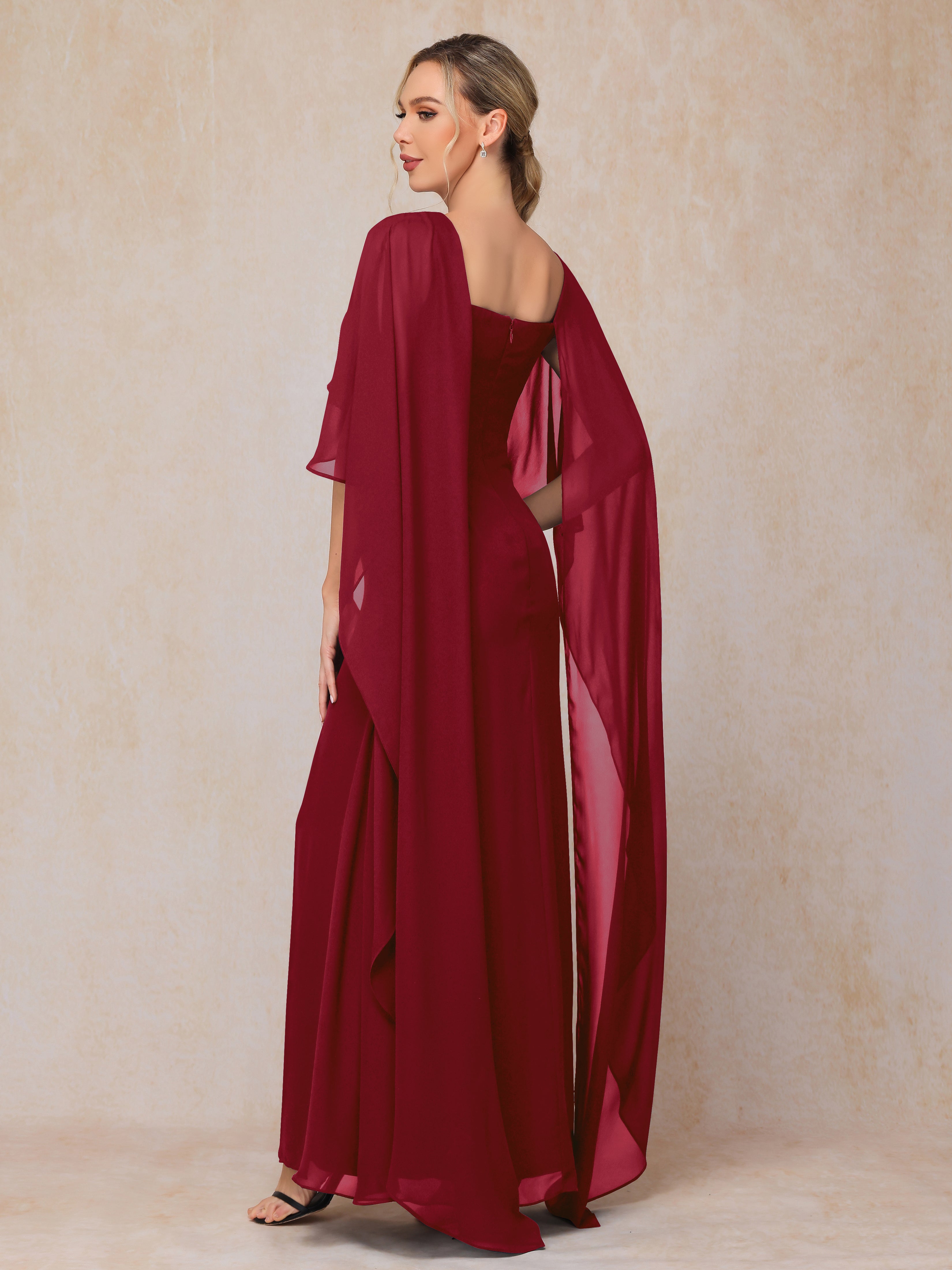 Floor Length Short Sleeves Chiffon Mother Of The Bride Dress