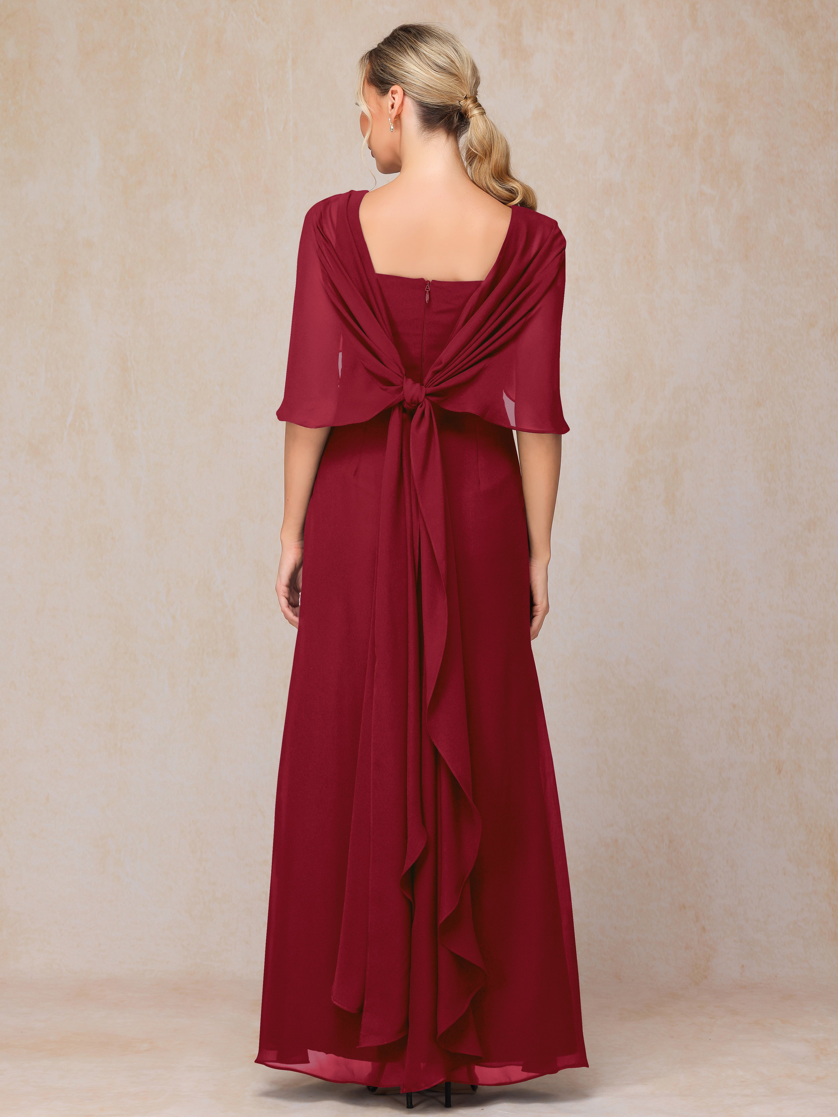 Floor Length Short Sleeves Chiffon Mother Of The Bride Dress