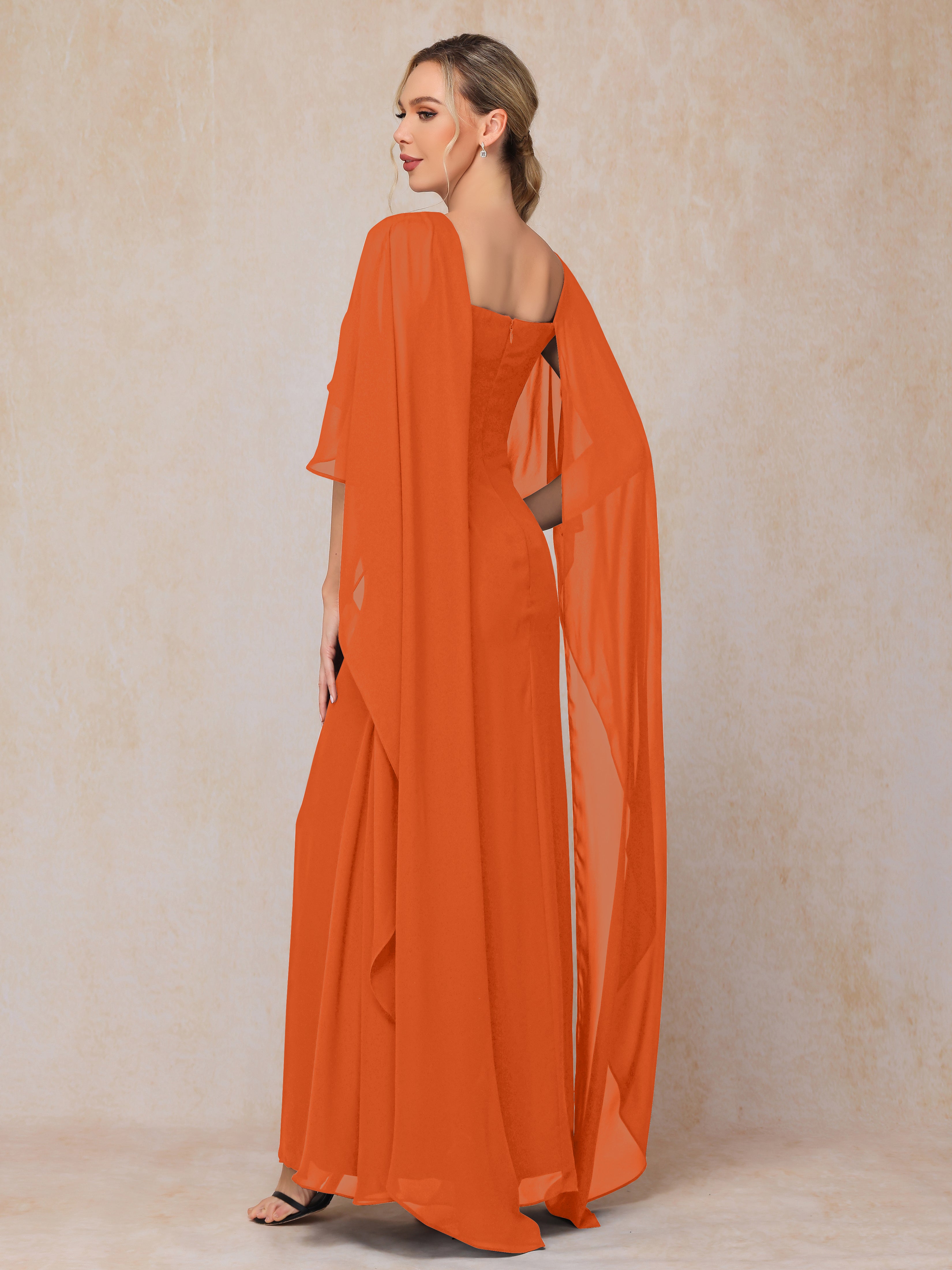 Floor Length Short Sleeves Chiffon Mother Of The Bride Dress