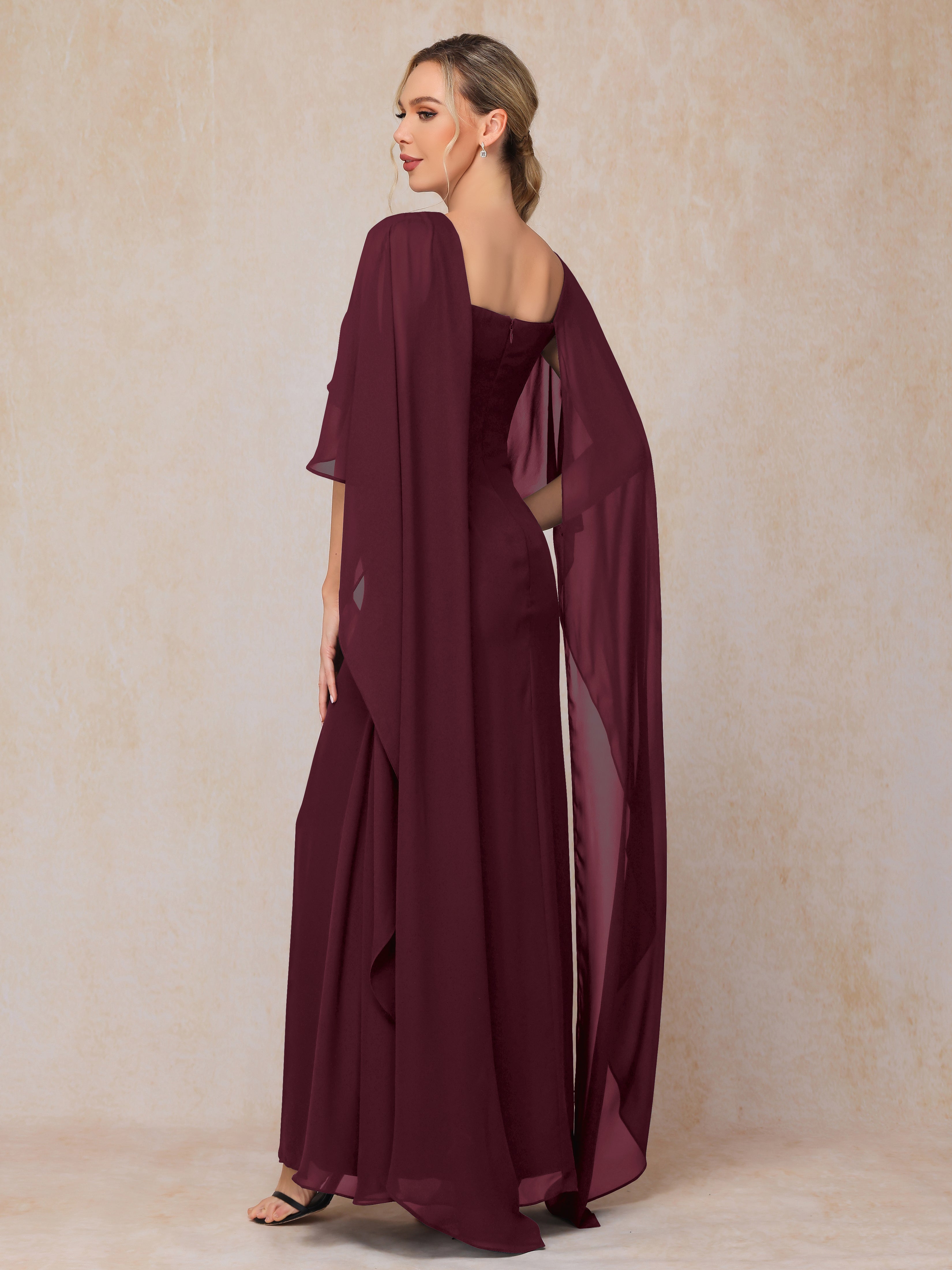 Floor Length Short Sleeves Chiffon Mother Of The Bride Dress