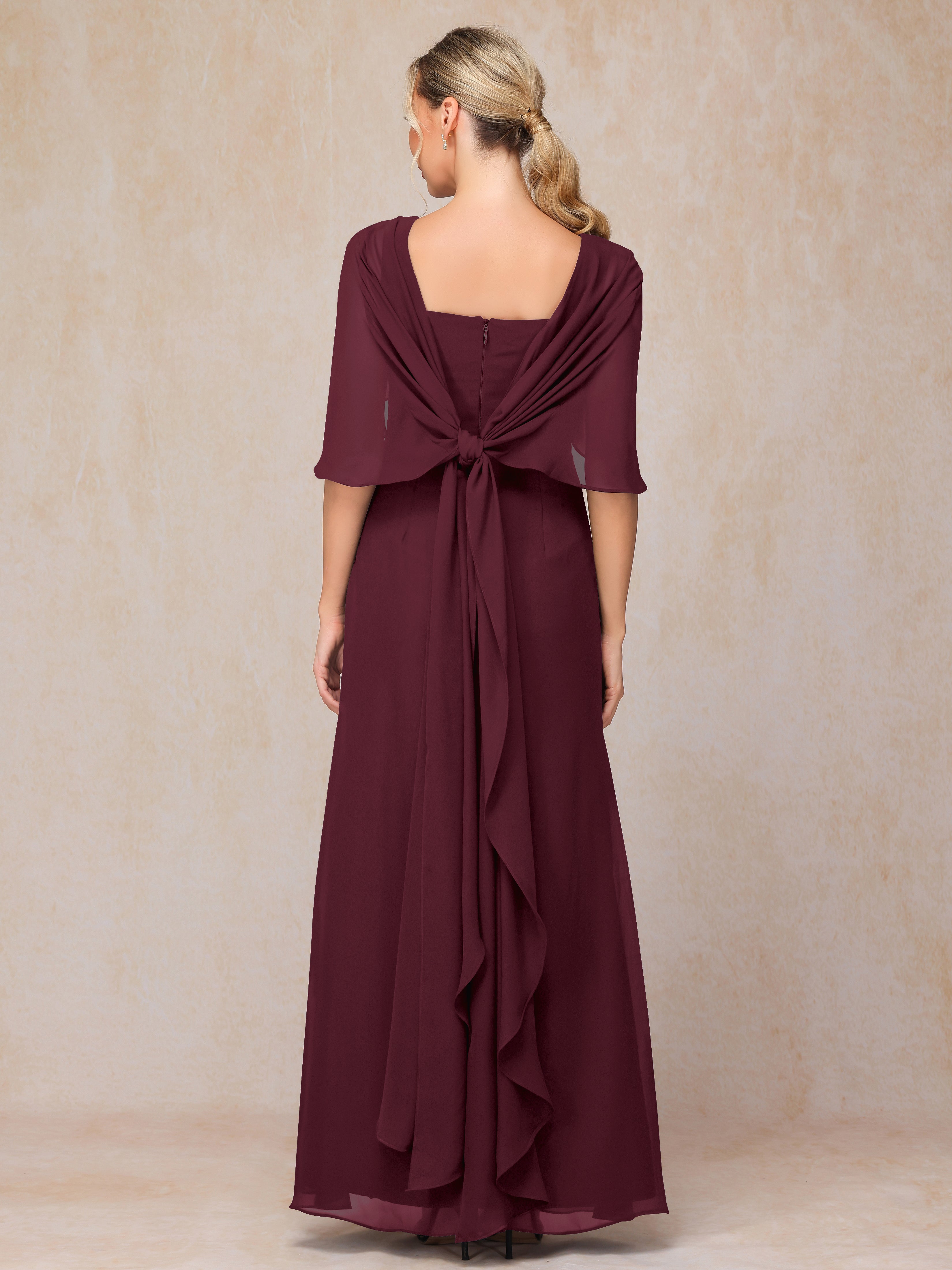 Floor Length Short Sleeves Chiffon Mother Of The Bride Dress