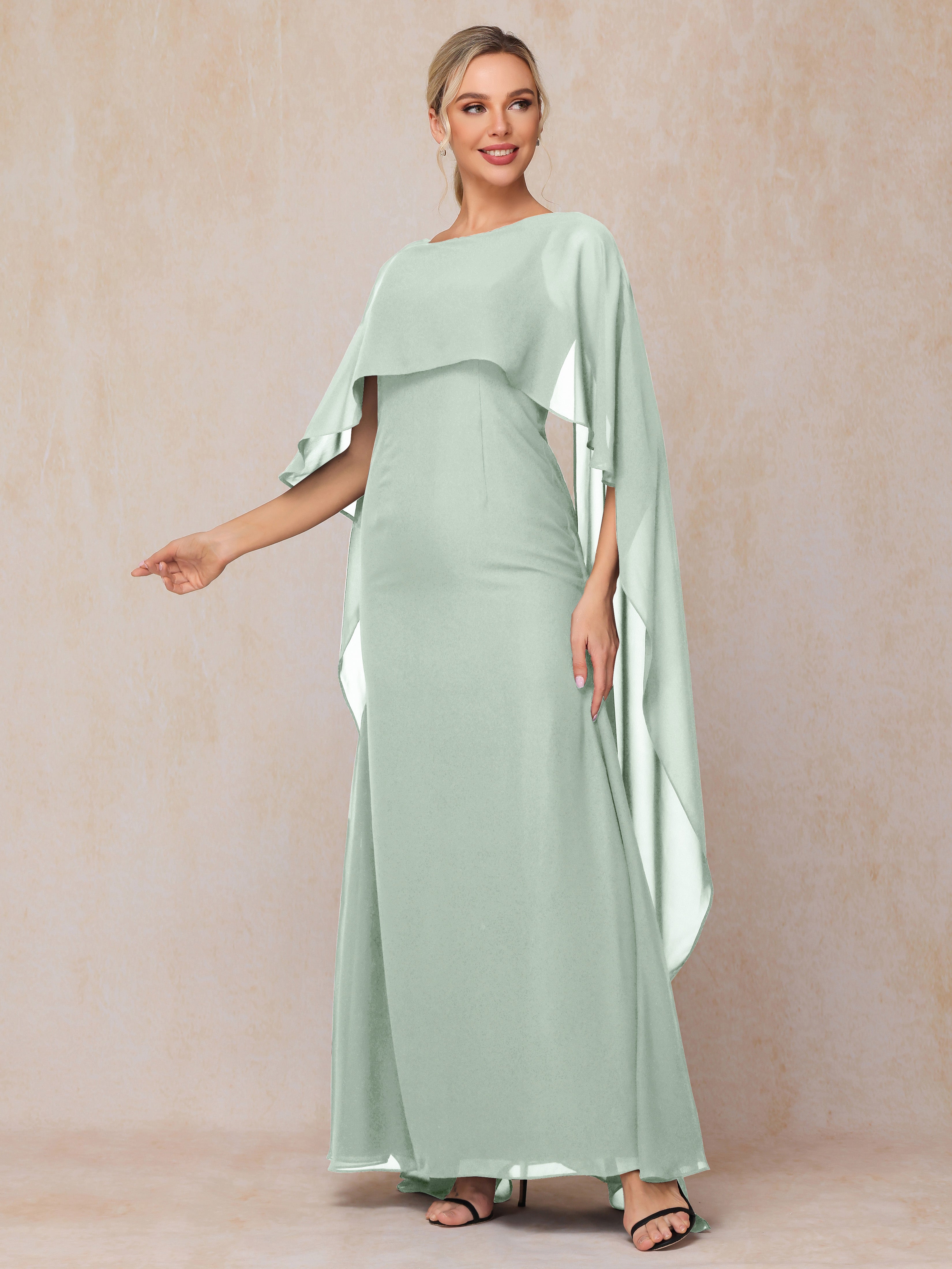 Floor Length Short Sleeves Chiffon Mother Of The Bride Dress