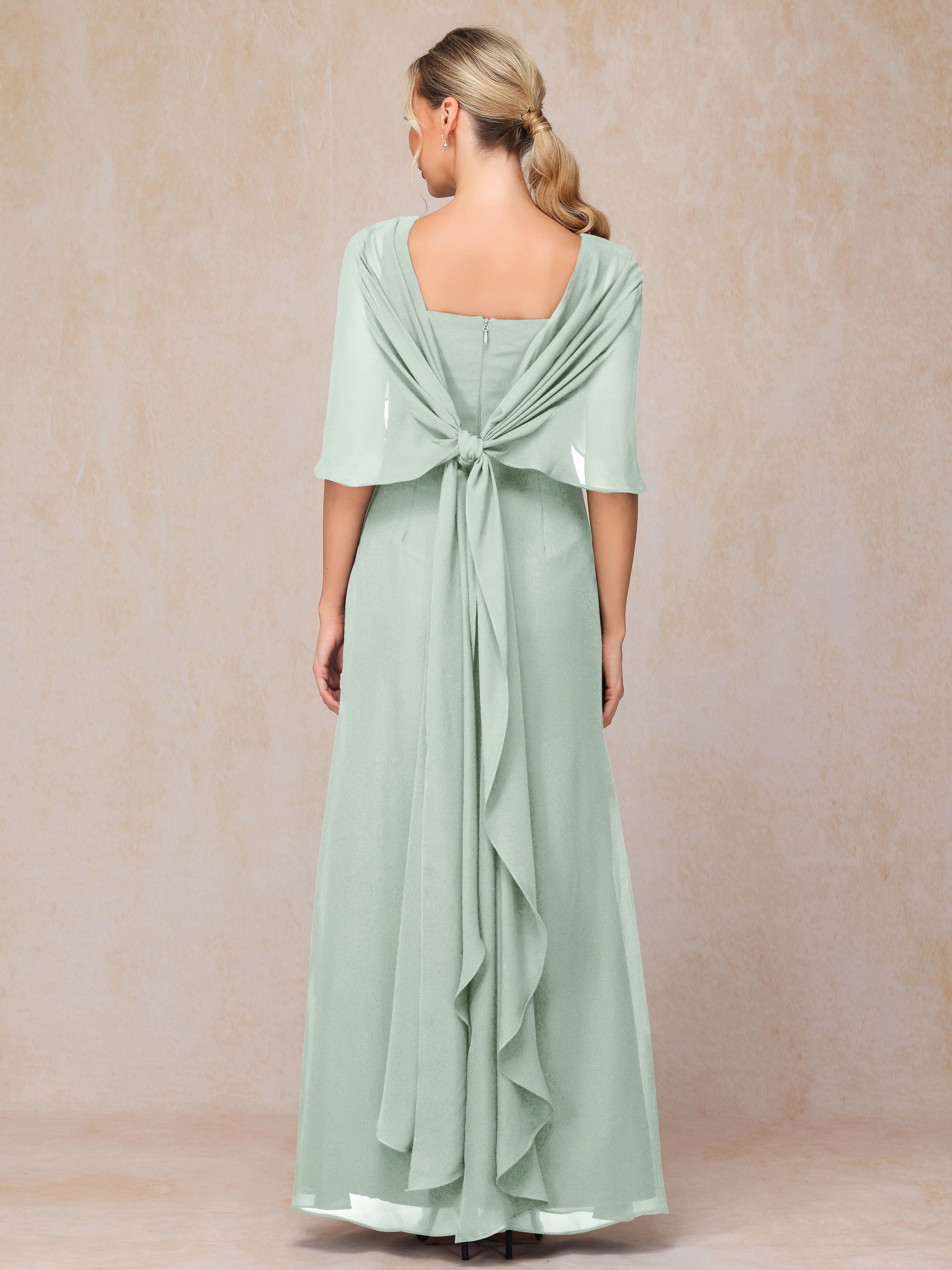 Floor Length Short Sleeves Chiffon Mother Of The Bride Dress