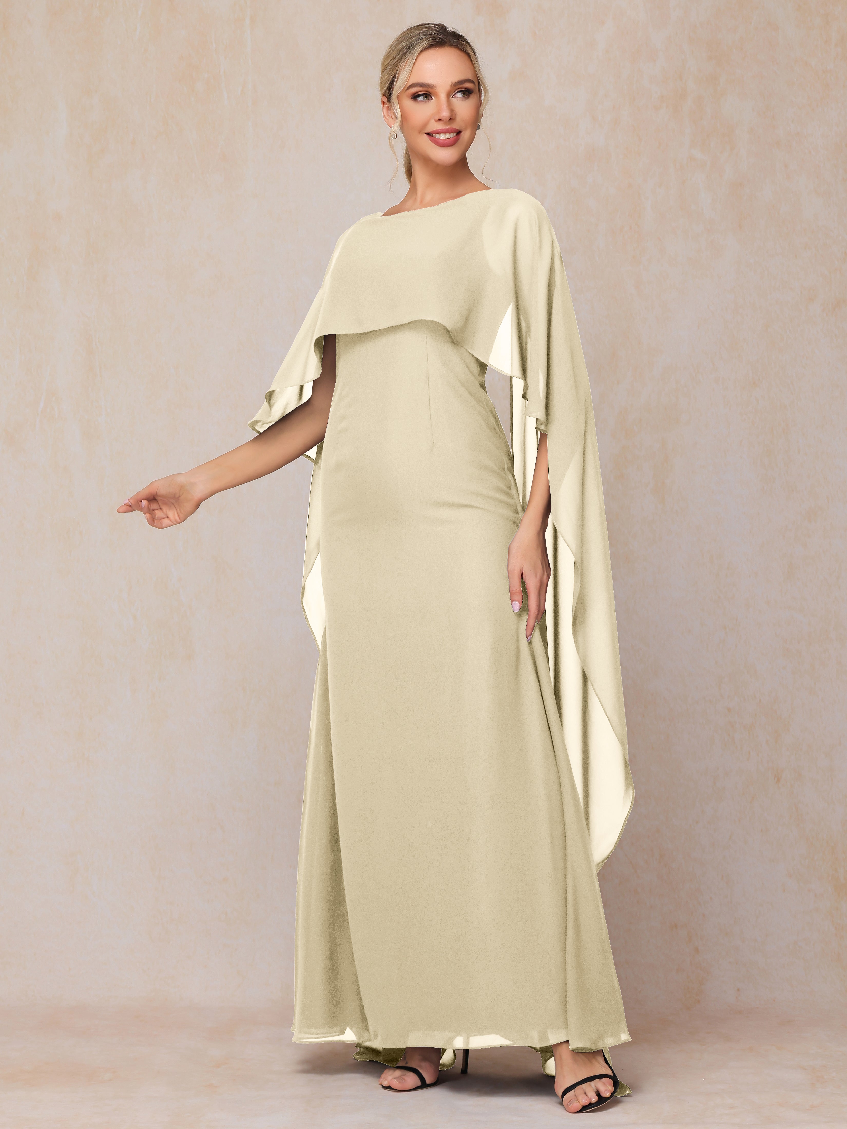 Floor Length Short Sleeves Chiffon Mother Of The Bride Dress
