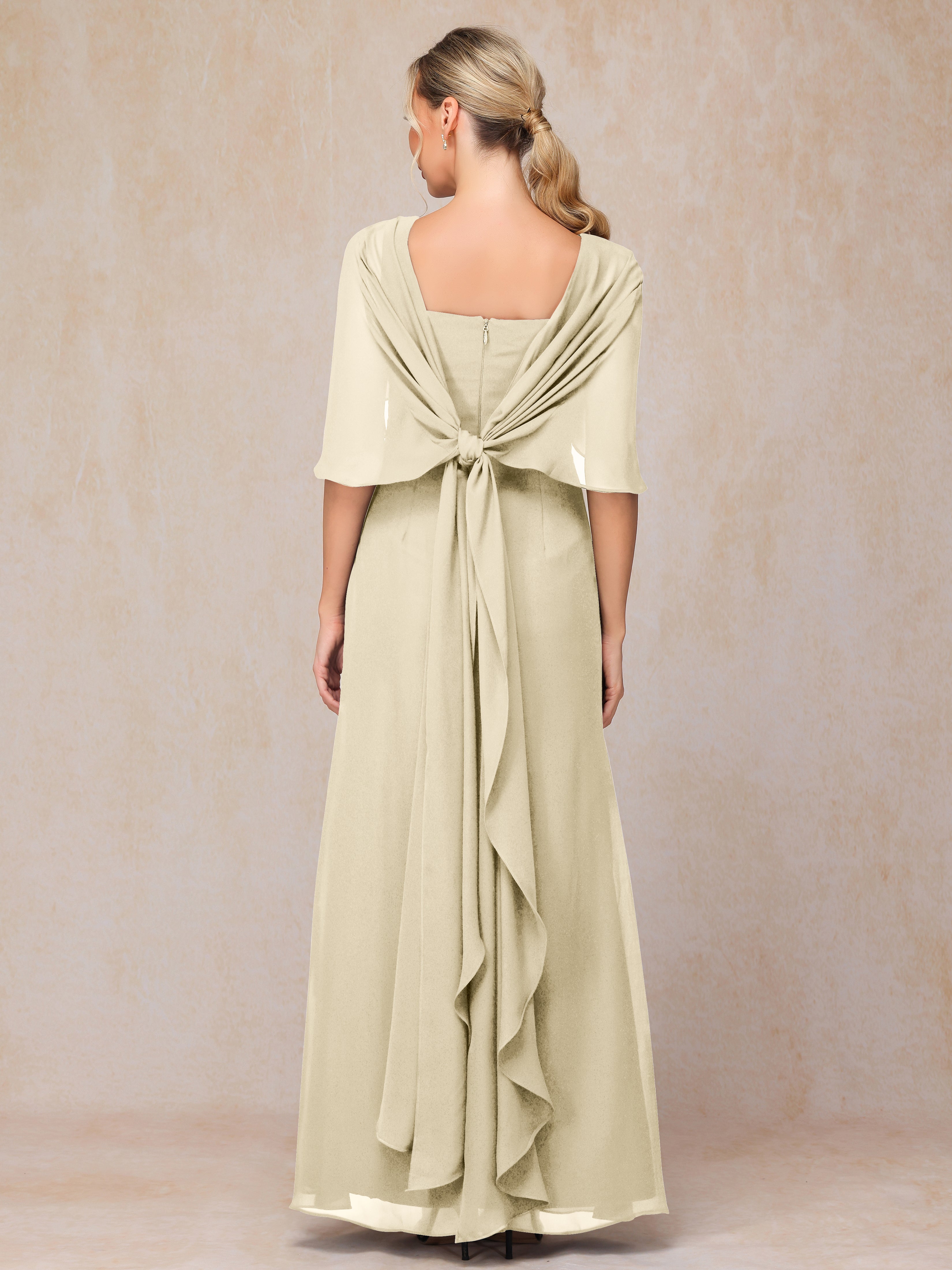Floor Length Short Sleeves Chiffon Mother Of The Bride Dress