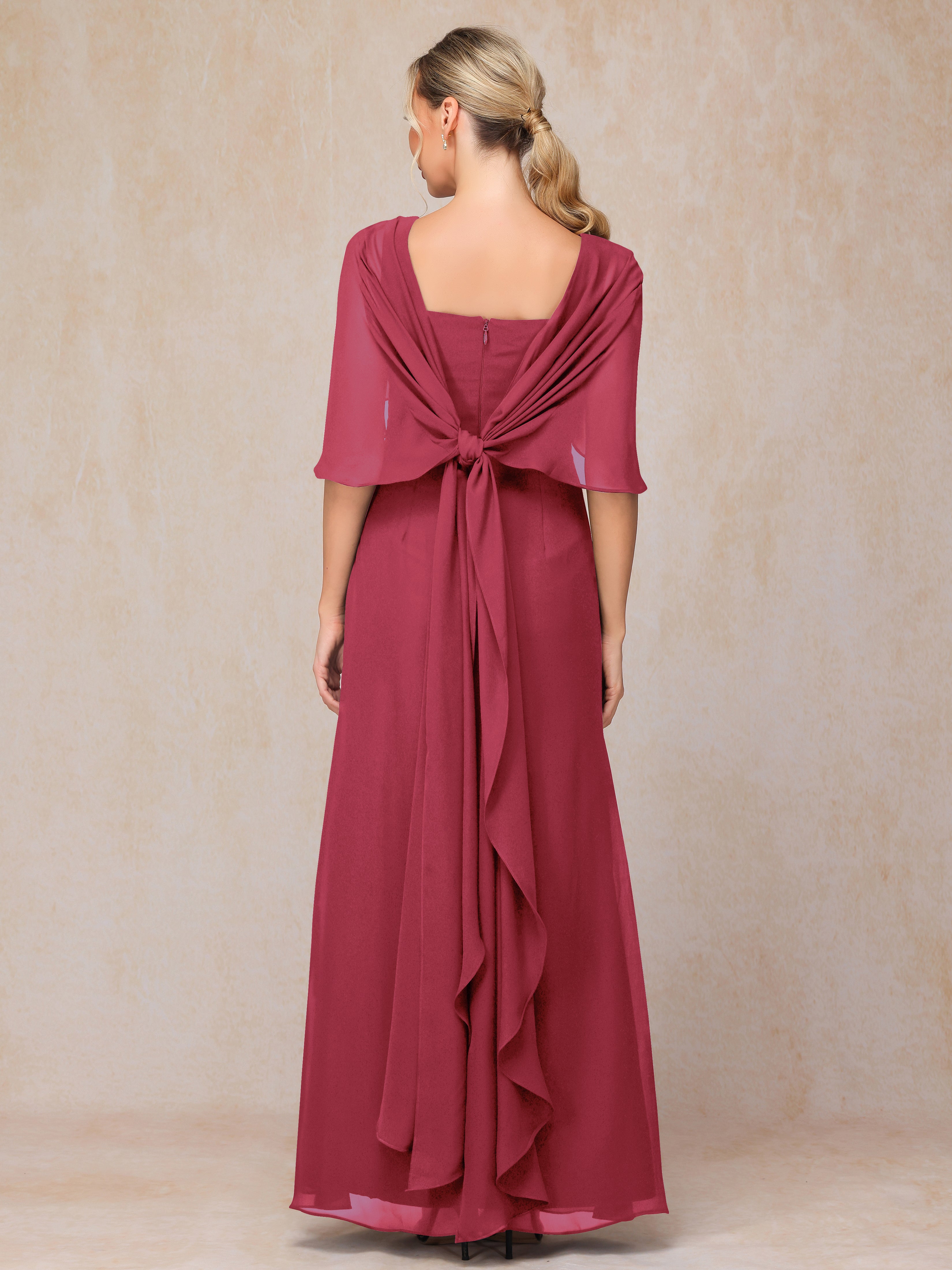 Floor Length Short Sleeves Chiffon Mother Of The Bride Dress