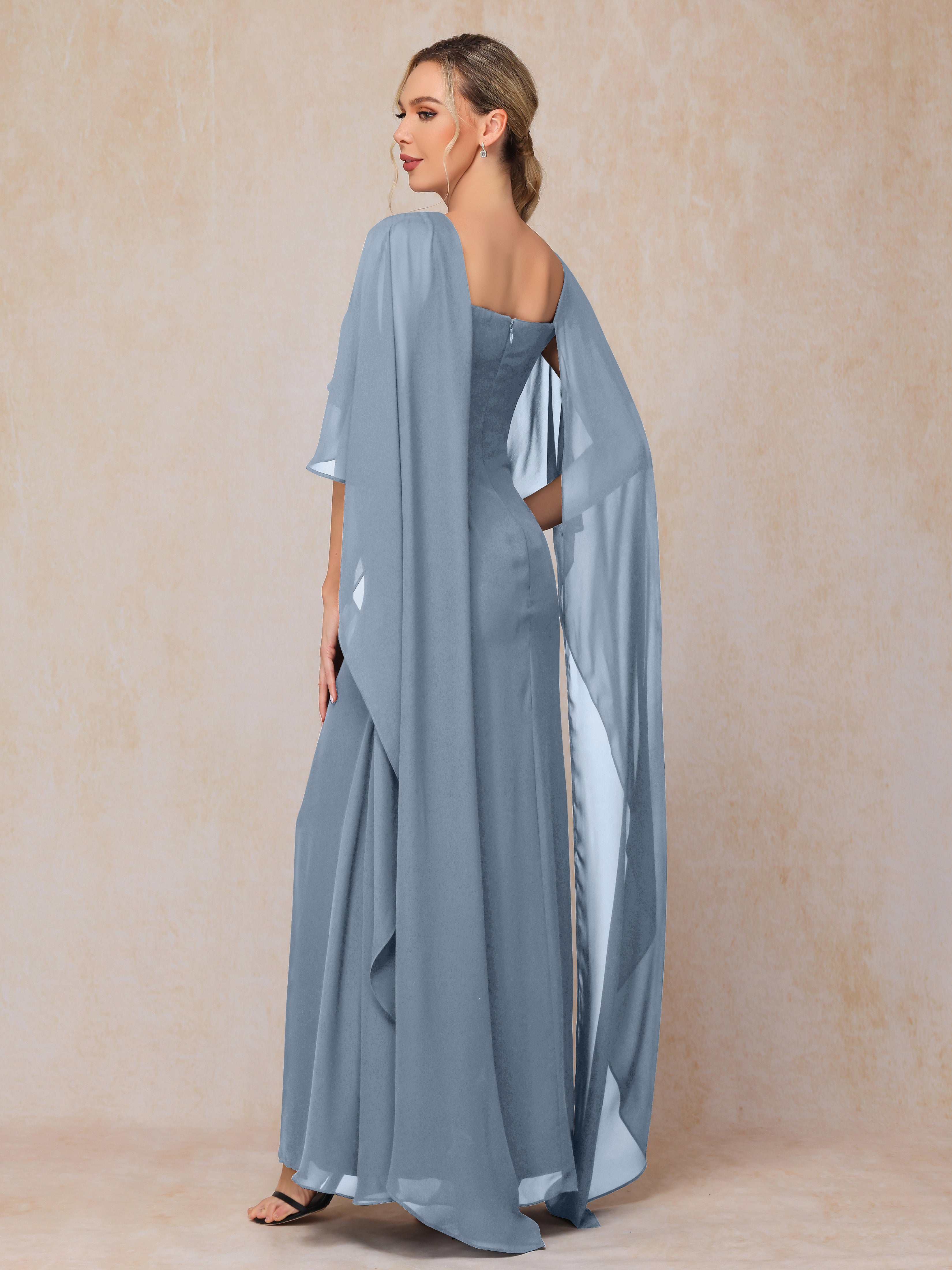 Floor Length Short Sleeves Chiffon Mother Of The Bride Dress