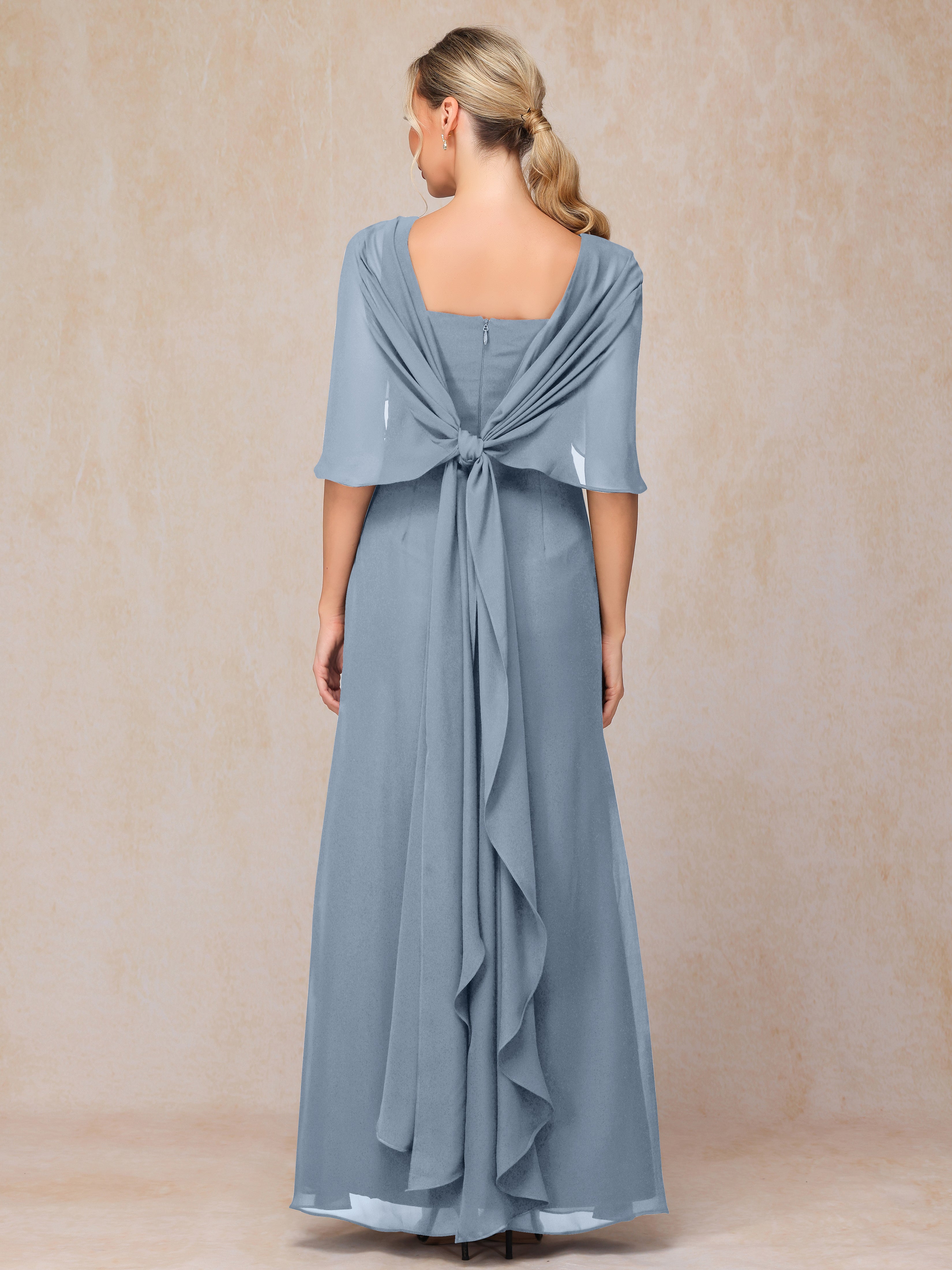 Floor Length Short Sleeves Chiffon Mother Of The Bride Dress