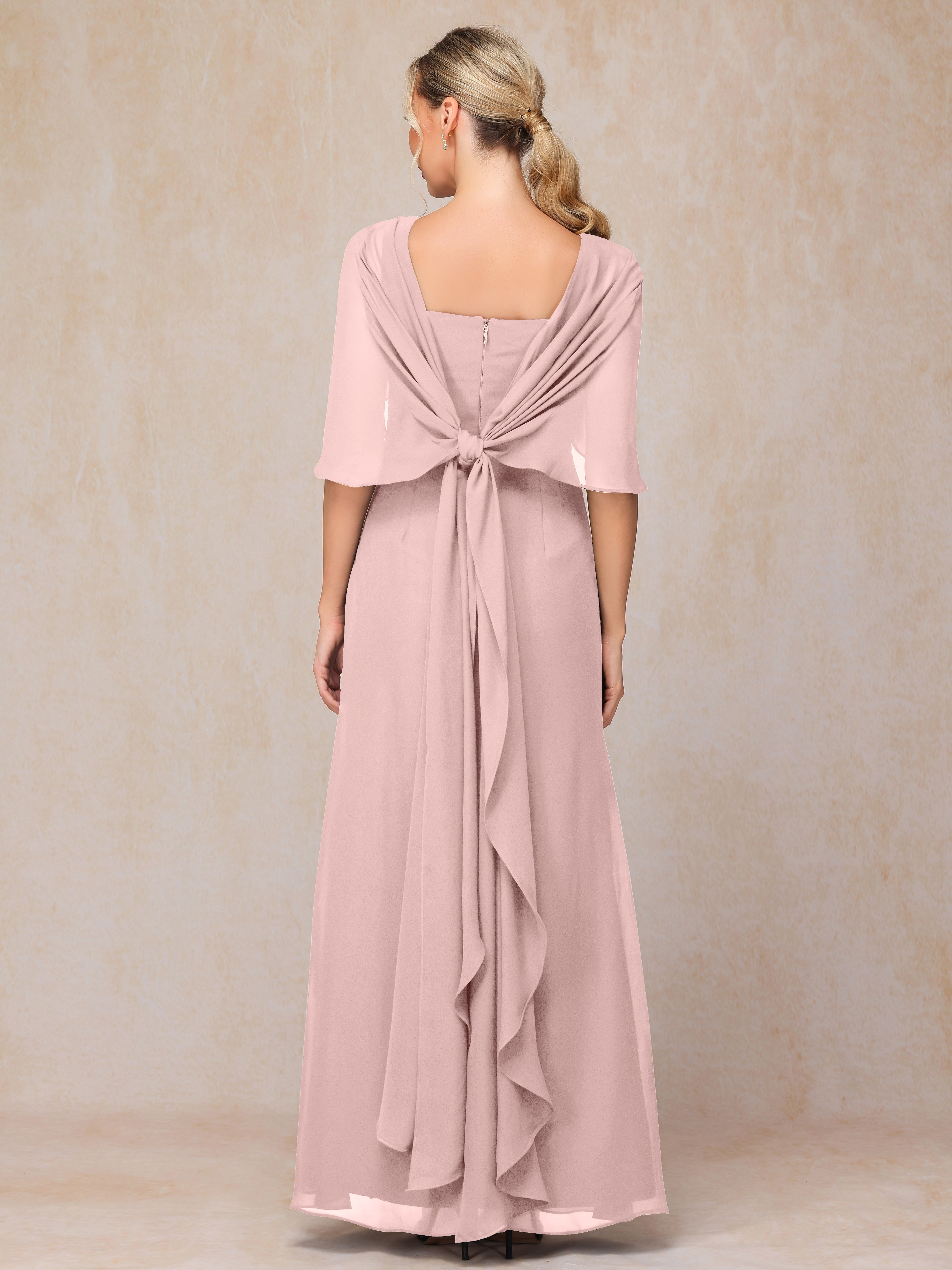 Floor Length Short Sleeves Chiffon Mother Of The Bride Dress
