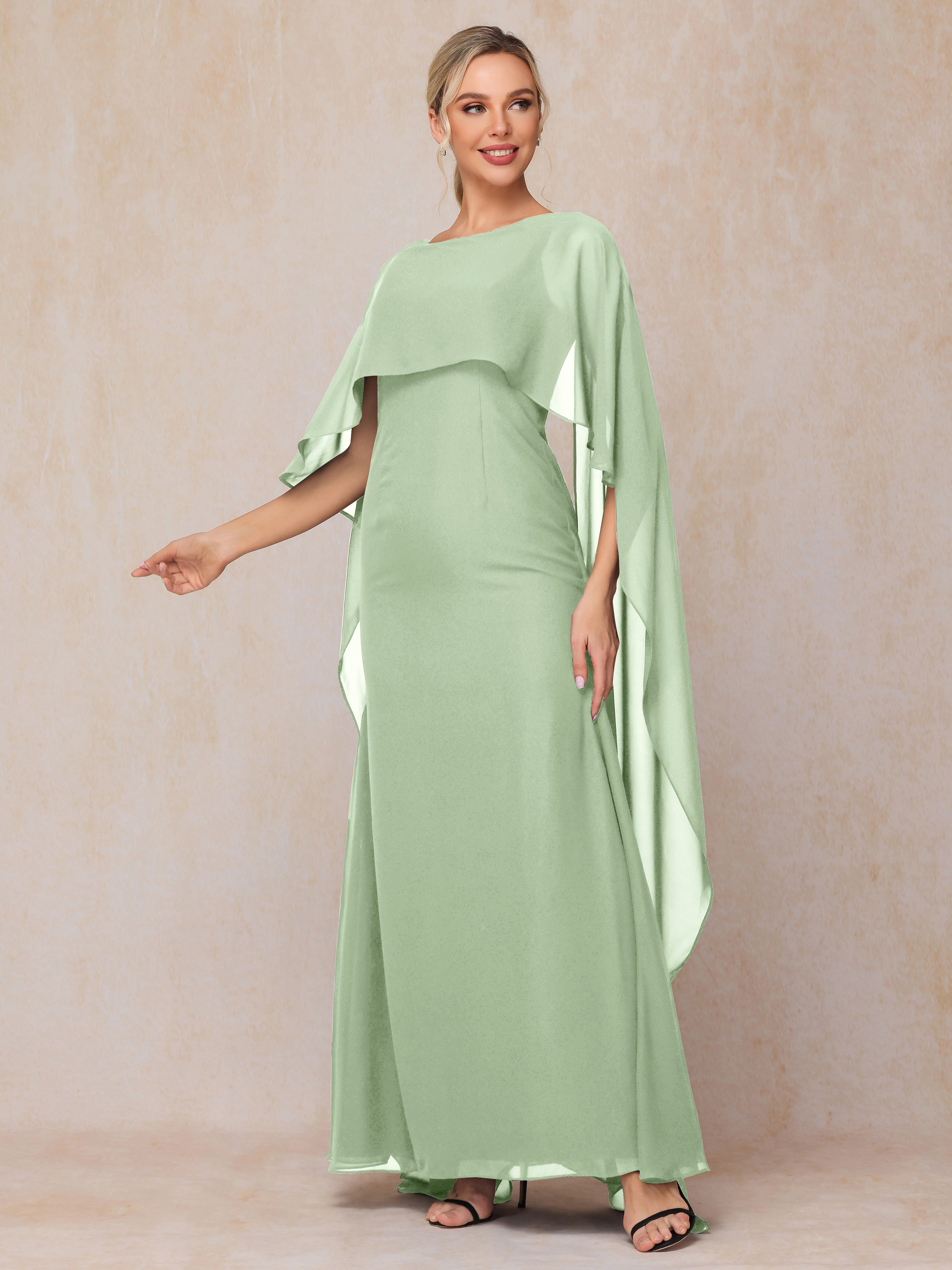 Floor Length Short Sleeves Chiffon Mother Of The Bride Dress