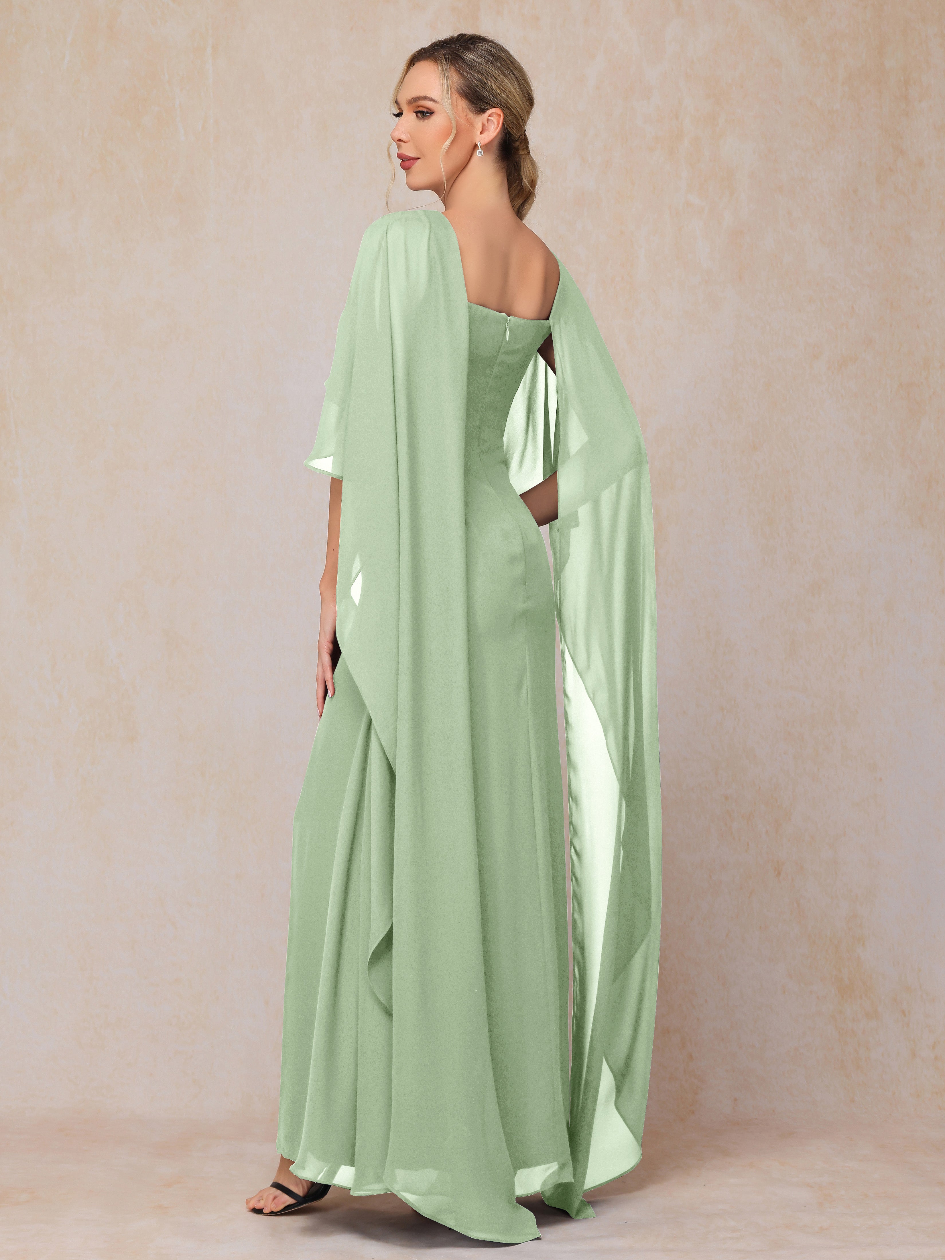 Floor Length Short Sleeves Chiffon Mother Of The Bride Dress