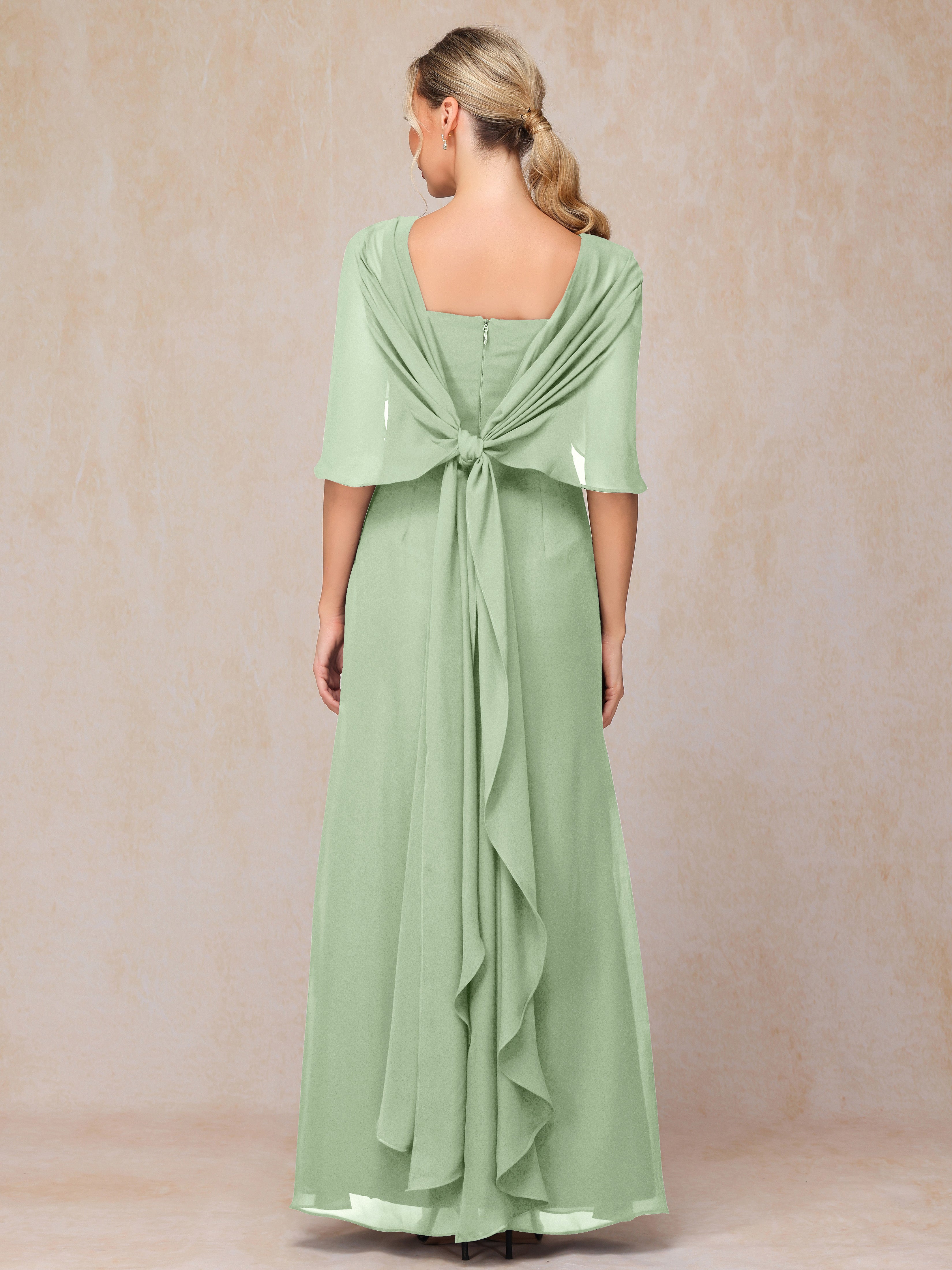 Floor Length Short Sleeves Chiffon Mother Of The Bride Dress