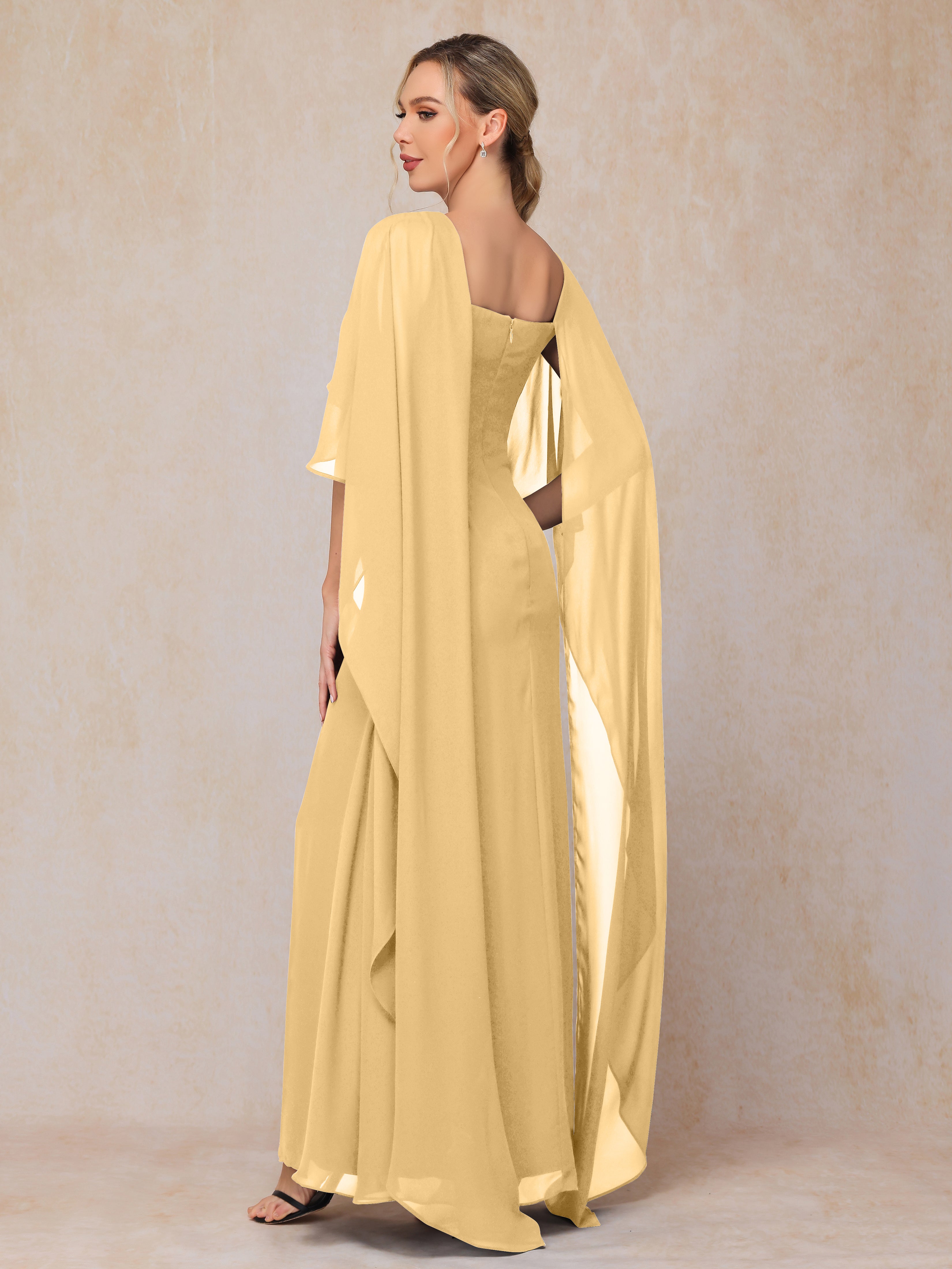 Floor Length Short Sleeves Chiffon Mother Of The Bride Dress