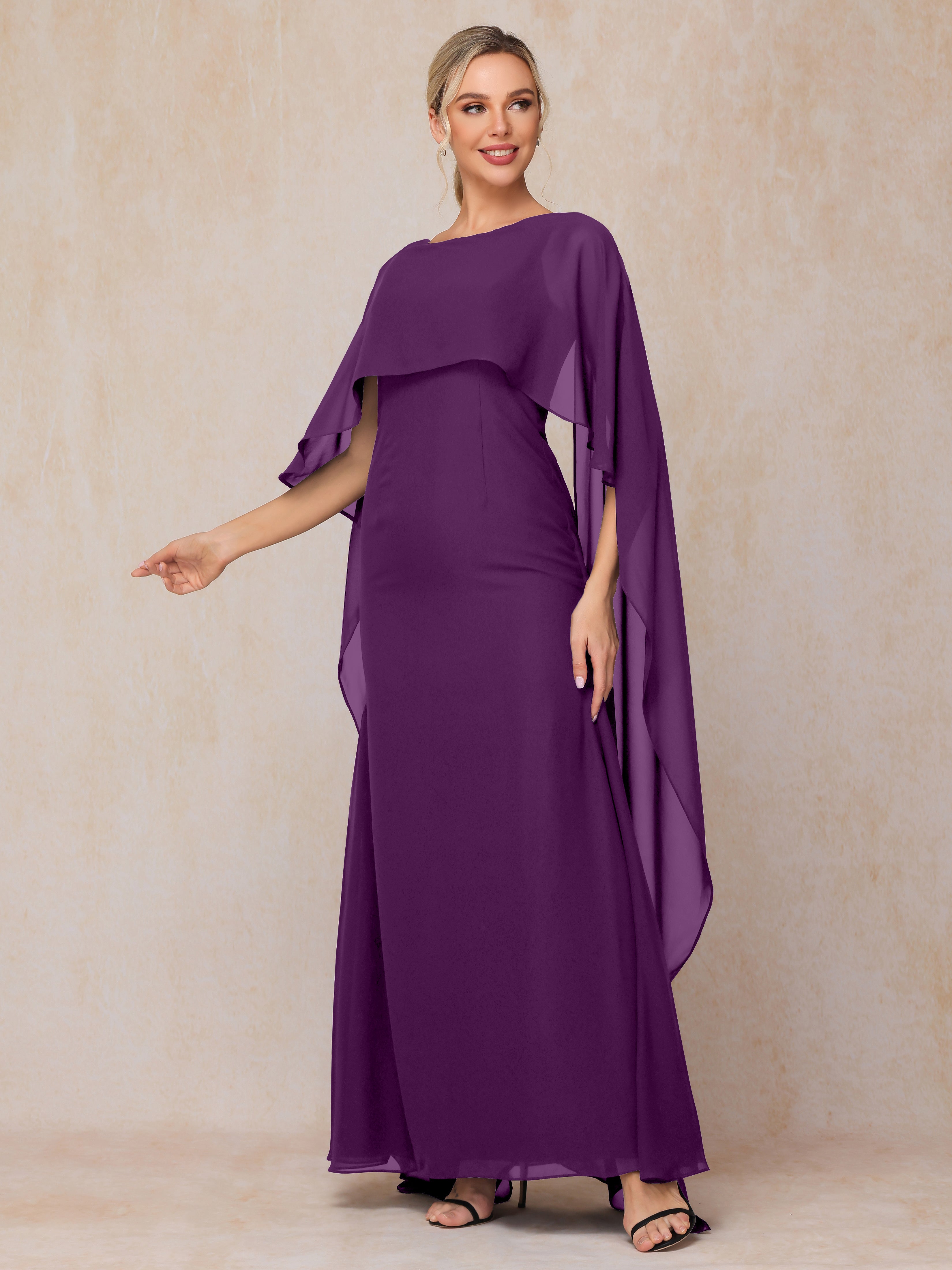 Floor Length Short Sleeves Chiffon Mother Of The Bride Dress