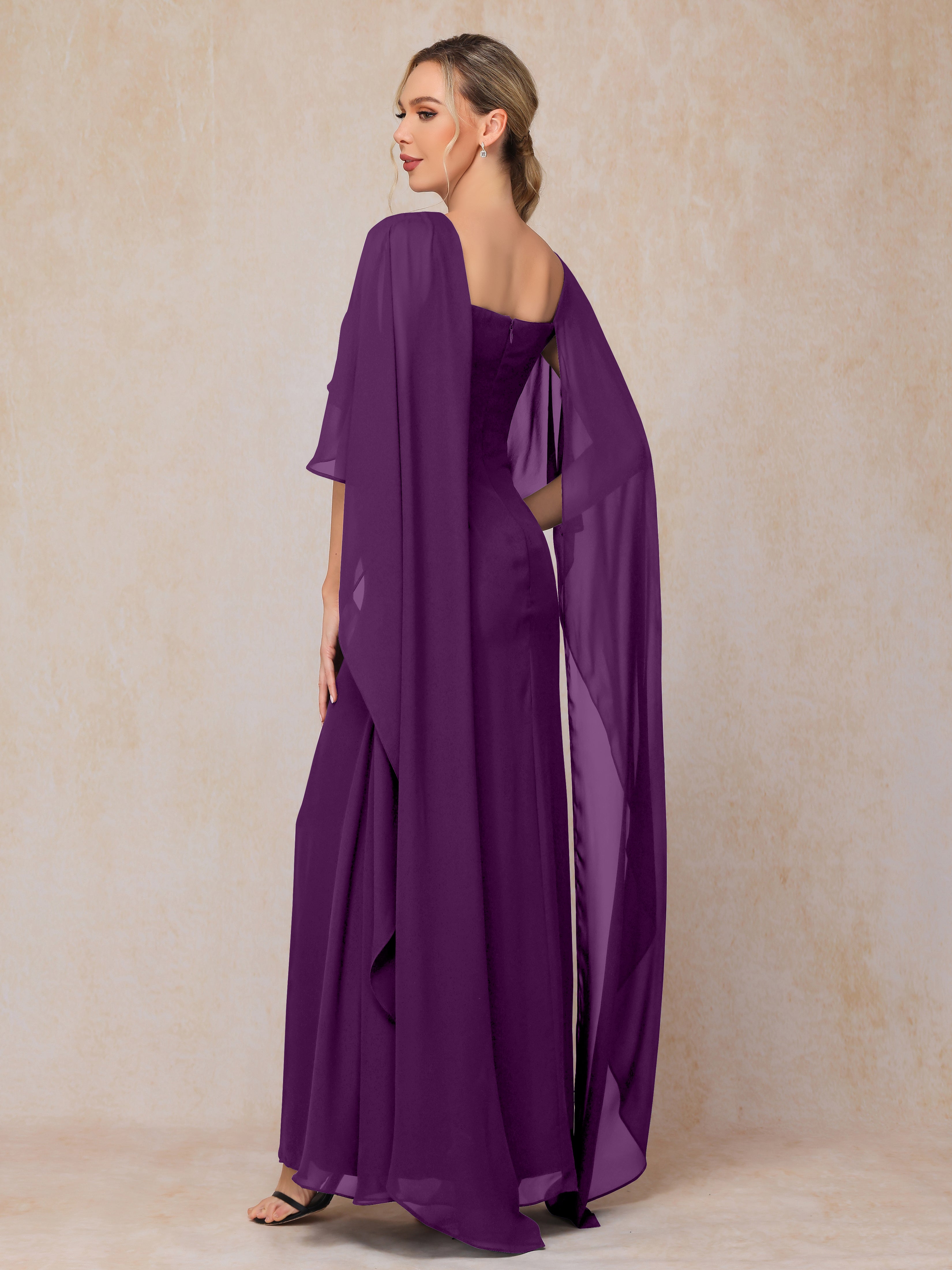 Floor Length Short Sleeves Chiffon Mother Of The Bride Dress