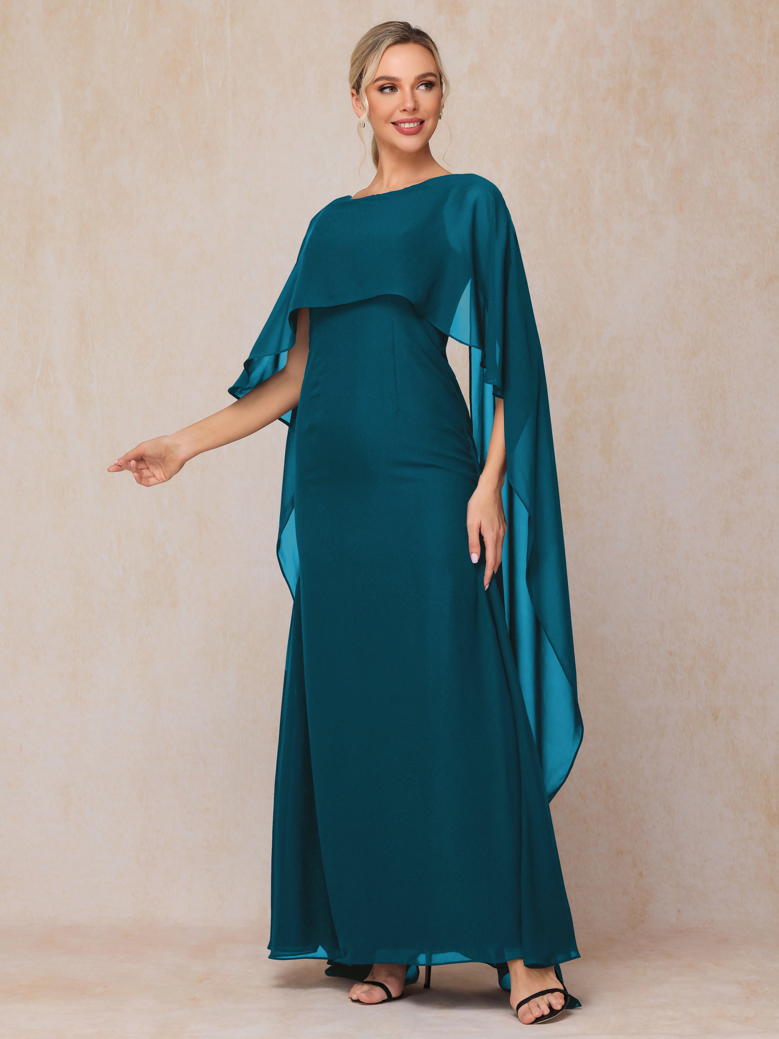 Floor Length Short Sleeves Chiffon Mother Of The Bride Dress