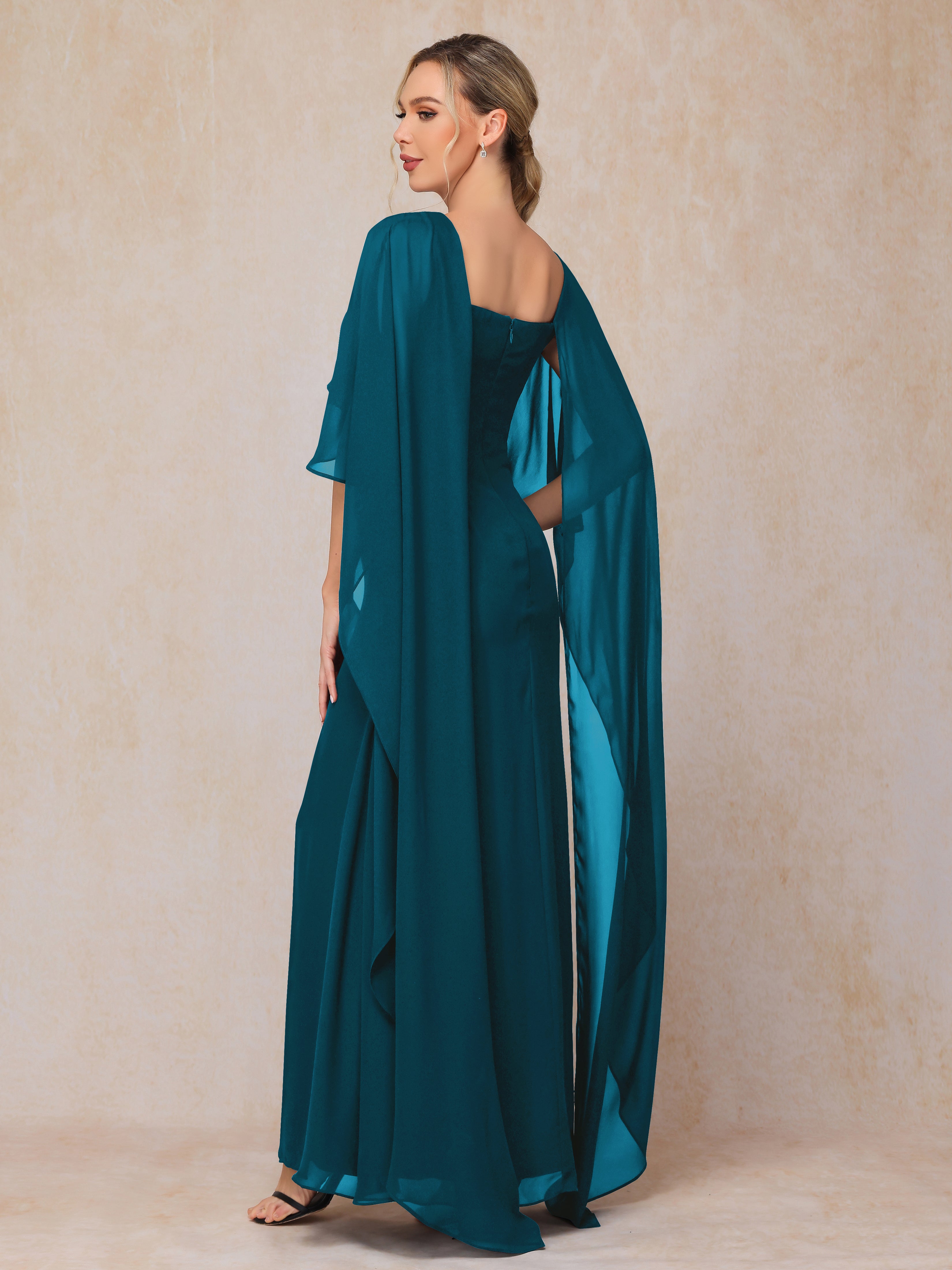 Floor Length Short Sleeves Chiffon Mother Of The Bride Dress