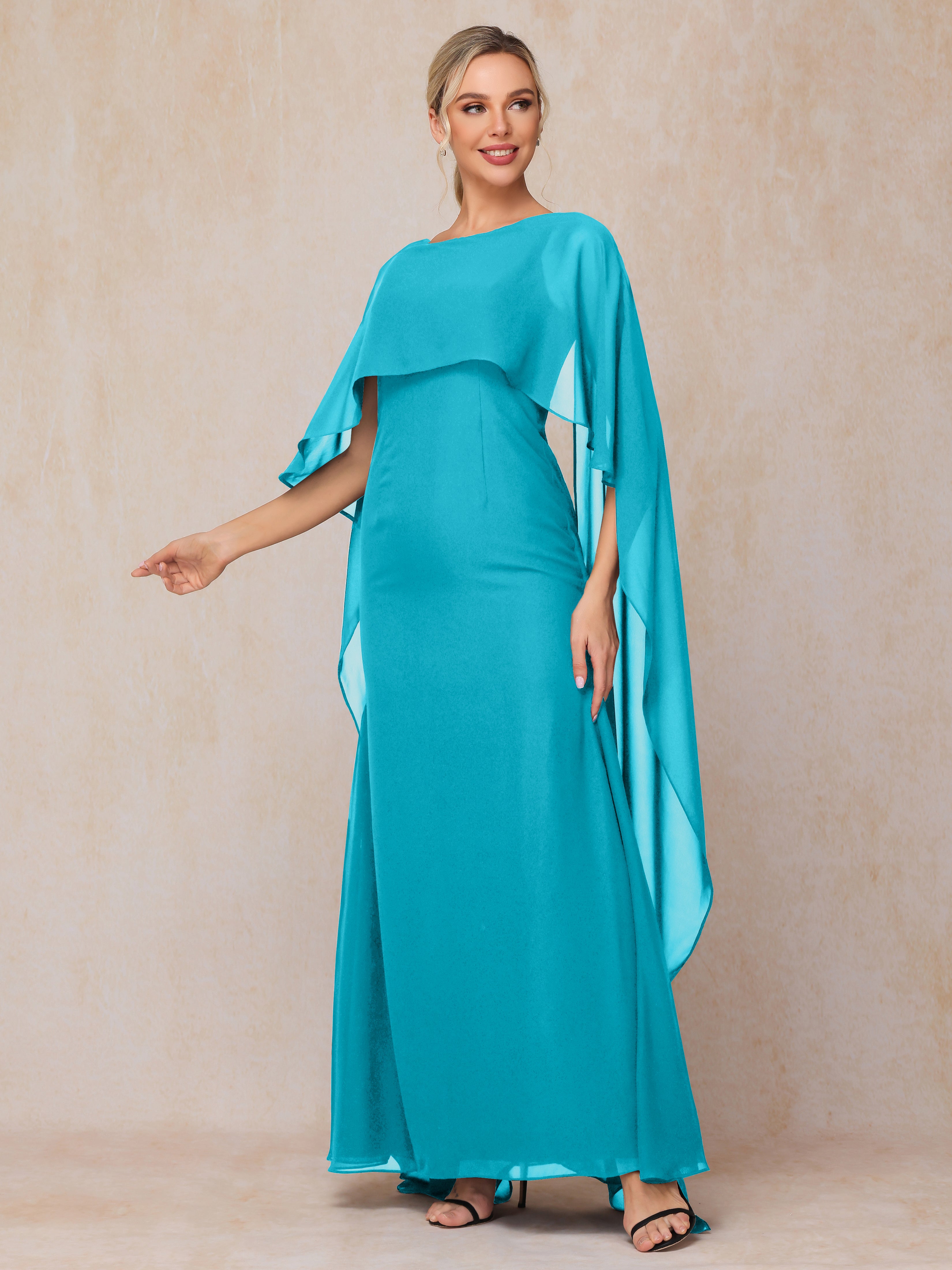 Floor Length Short Sleeves Chiffon Mother Of The Bride Dress