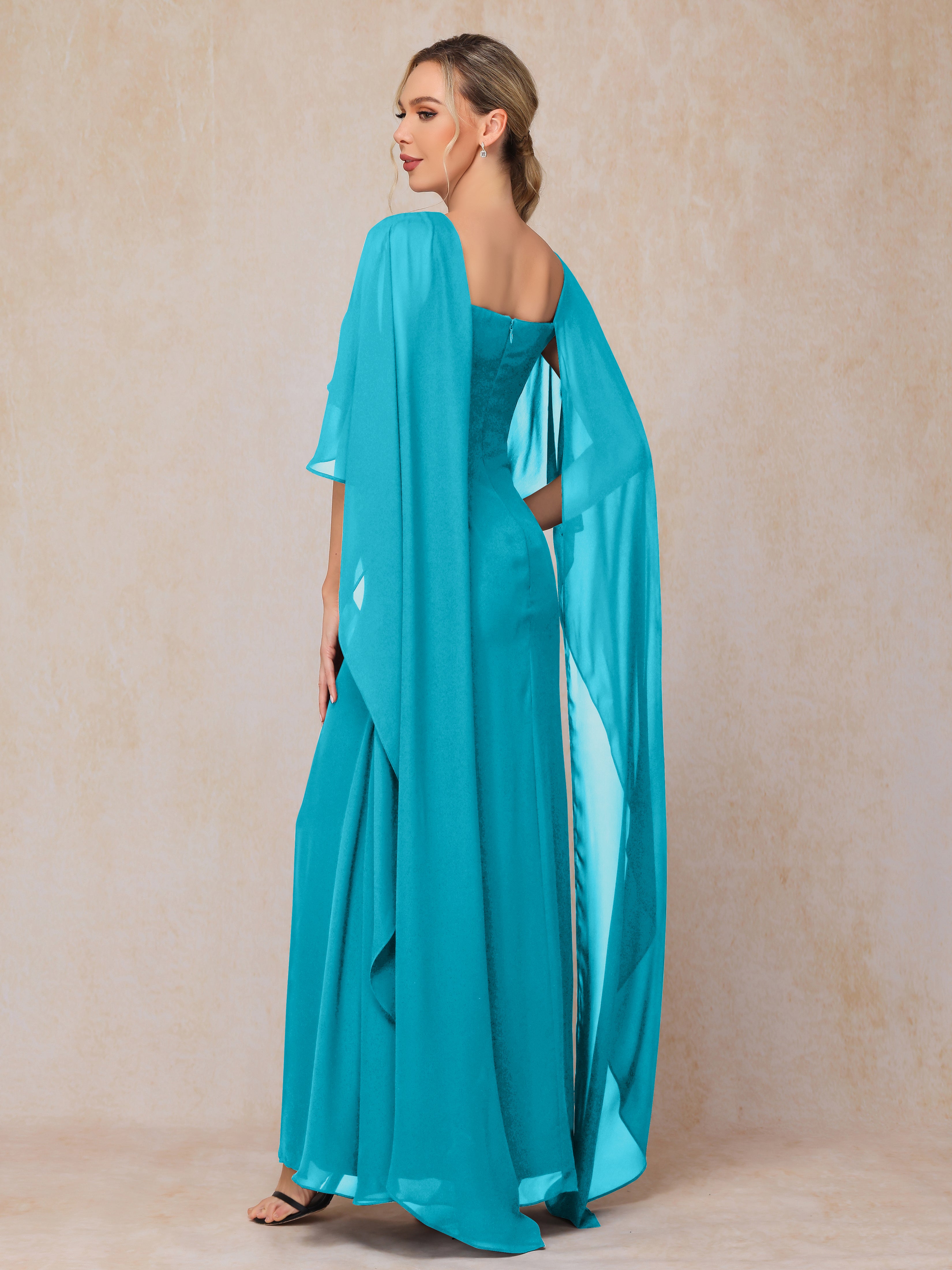 Floor Length Short Sleeves Chiffon Mother Of The Bride Dress