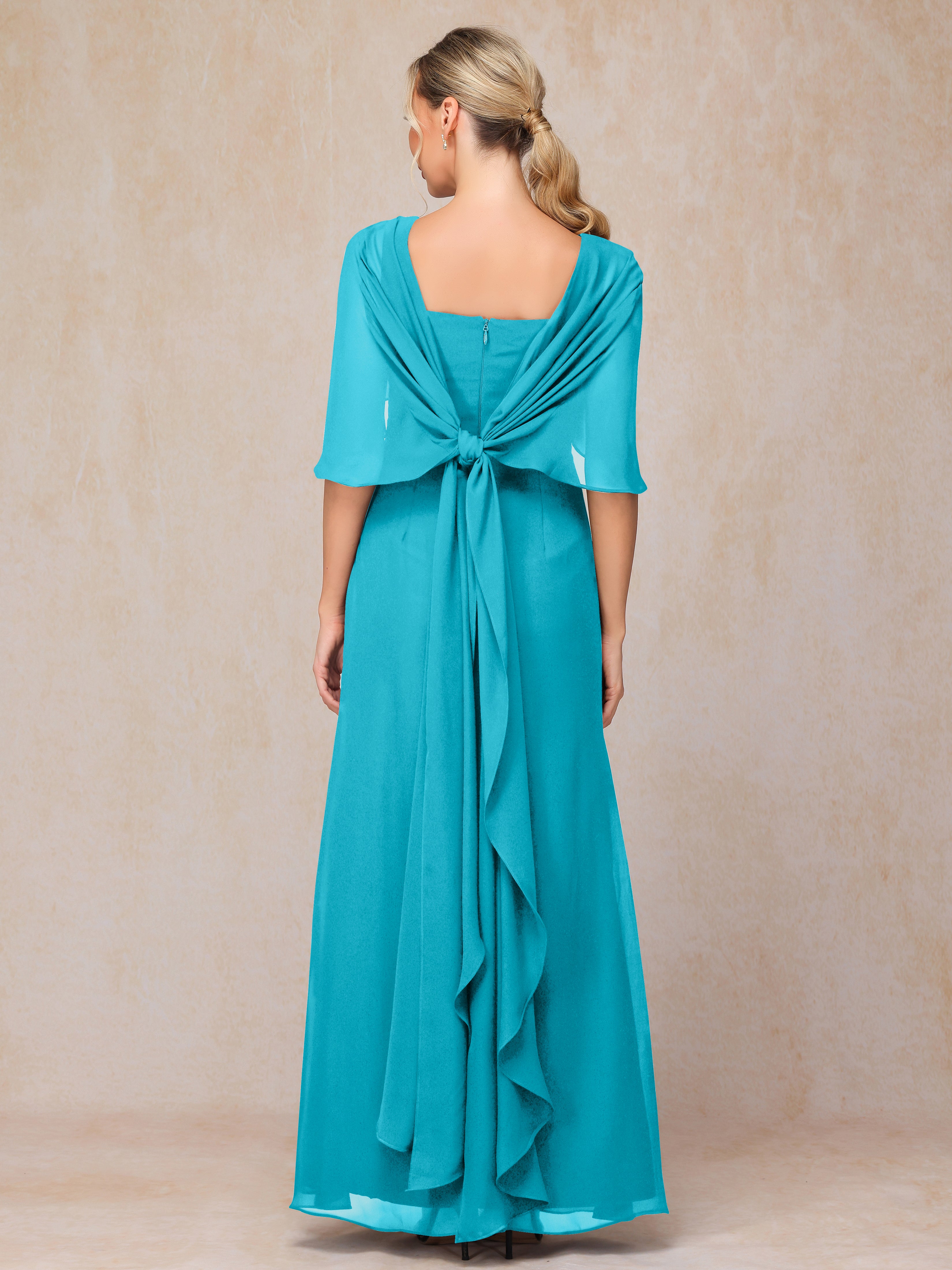 Floor Length Short Sleeves Chiffon Mother Of The Bride Dress