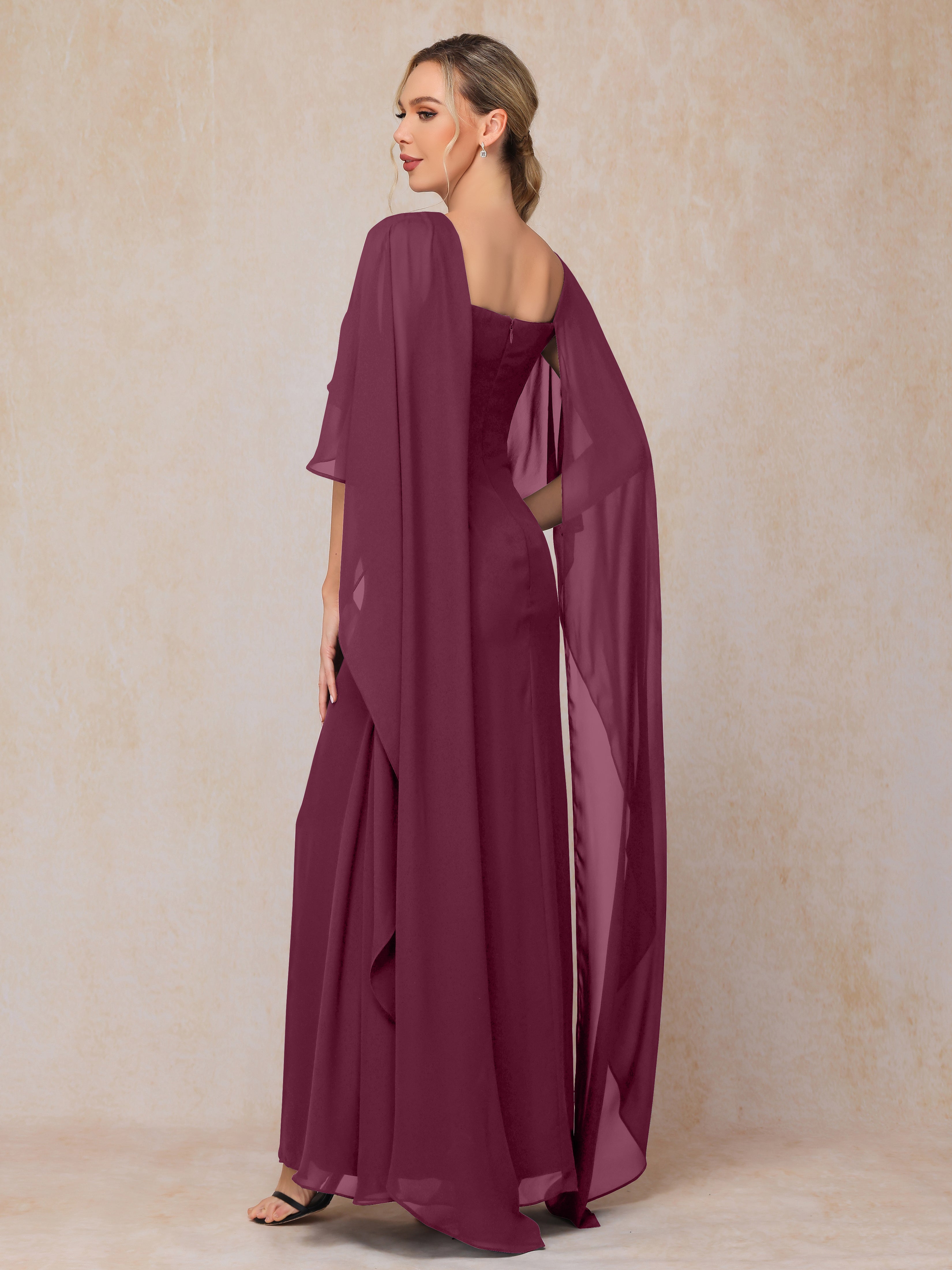 Floor Length Short Sleeves Chiffon Mother Of The Bride Dress