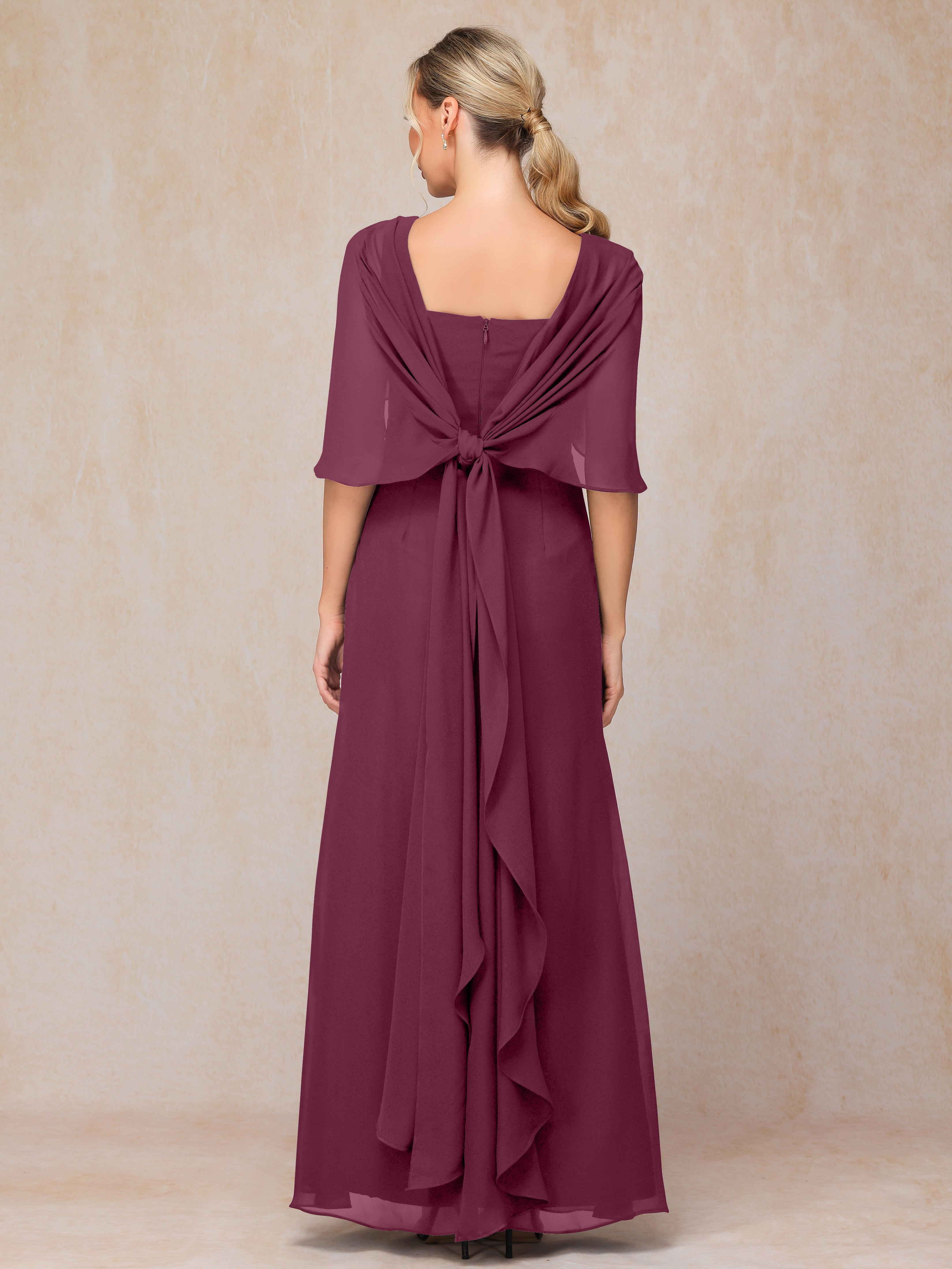 Floor Length Short Sleeves Chiffon Mother Of The Bride Dress