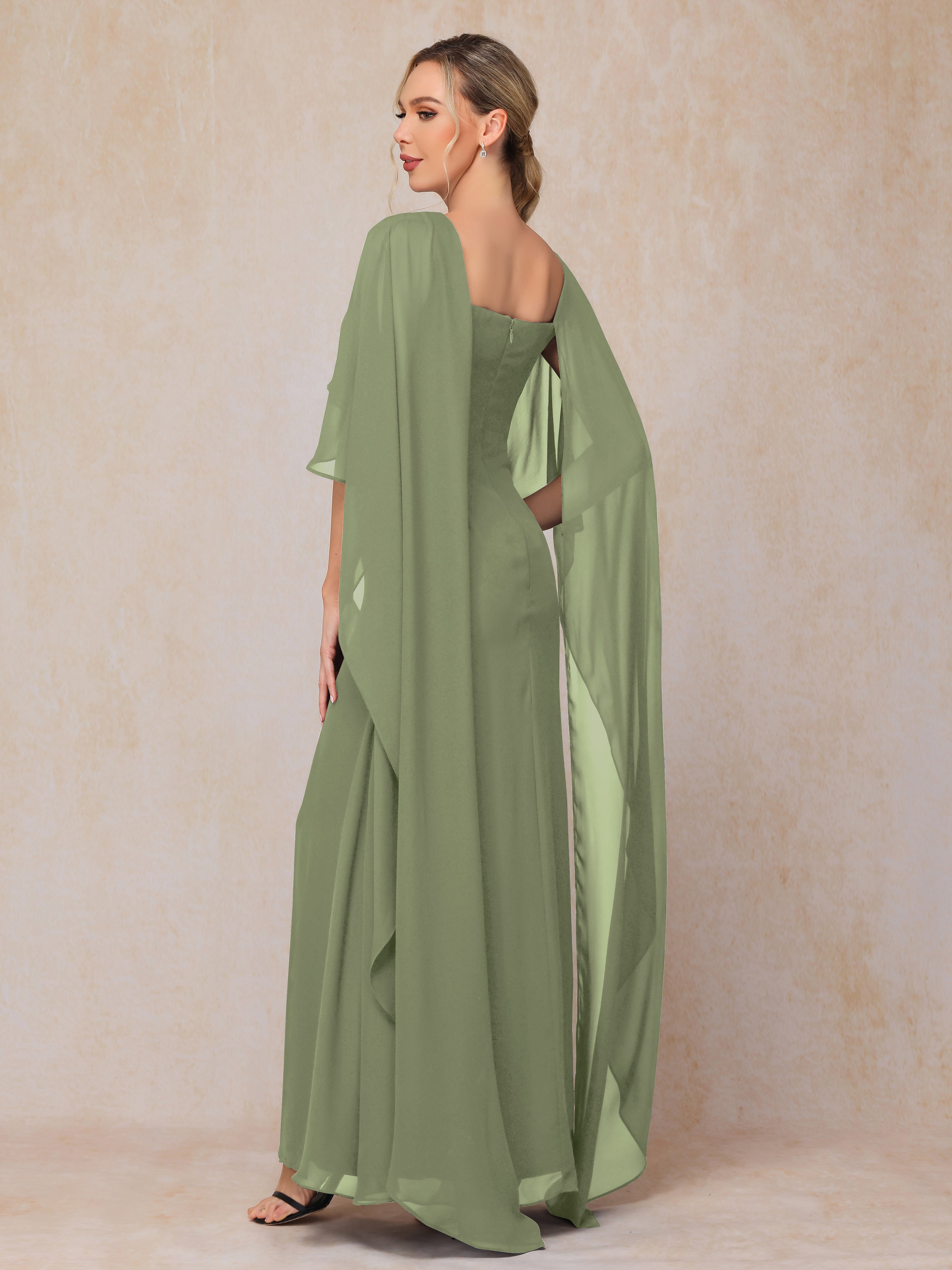 Floor Length Short Sleeves Chiffon Mother Of The Bride Dress