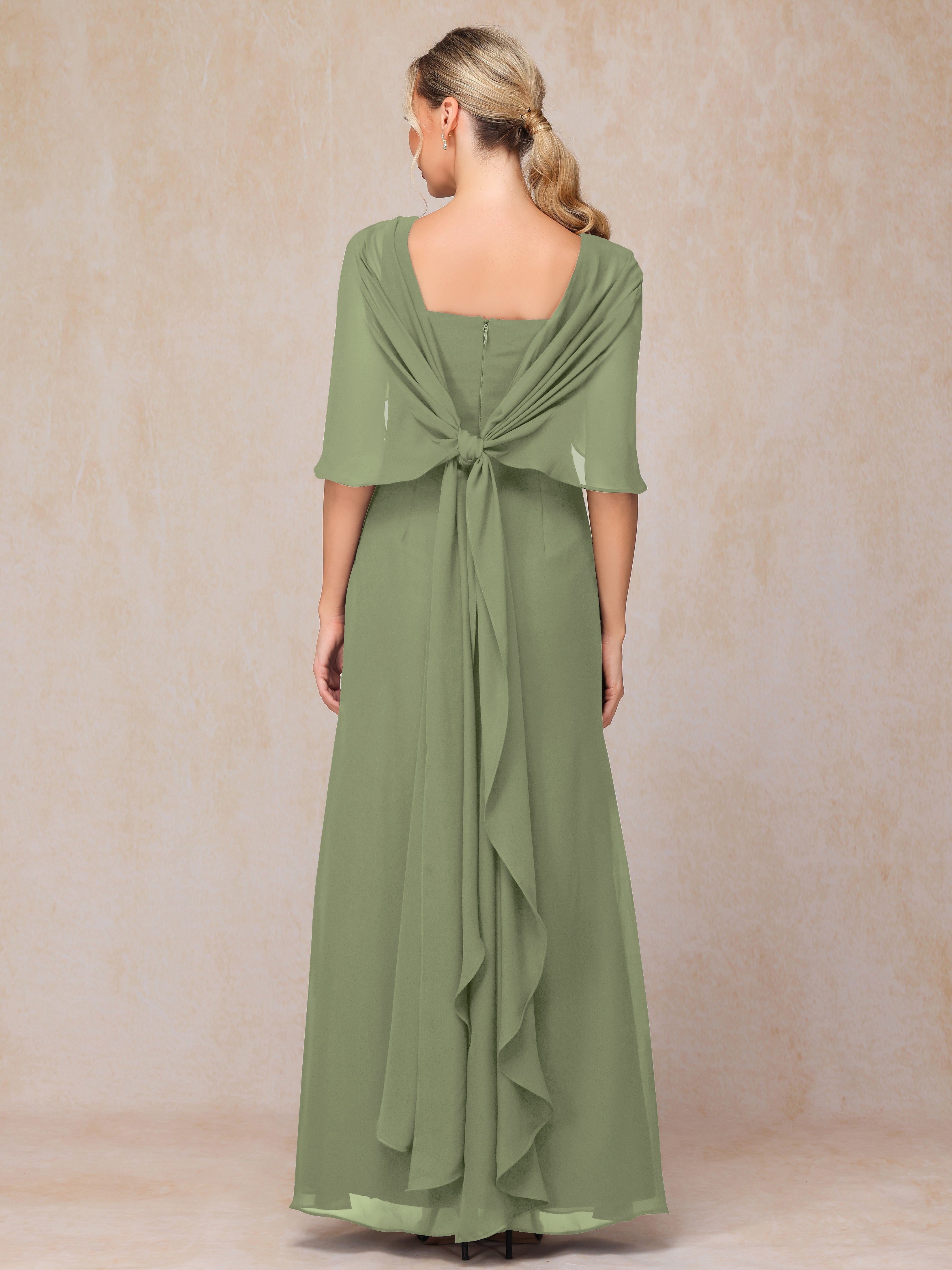 Floor Length Short Sleeves Chiffon Mother Of The Bride Dress
