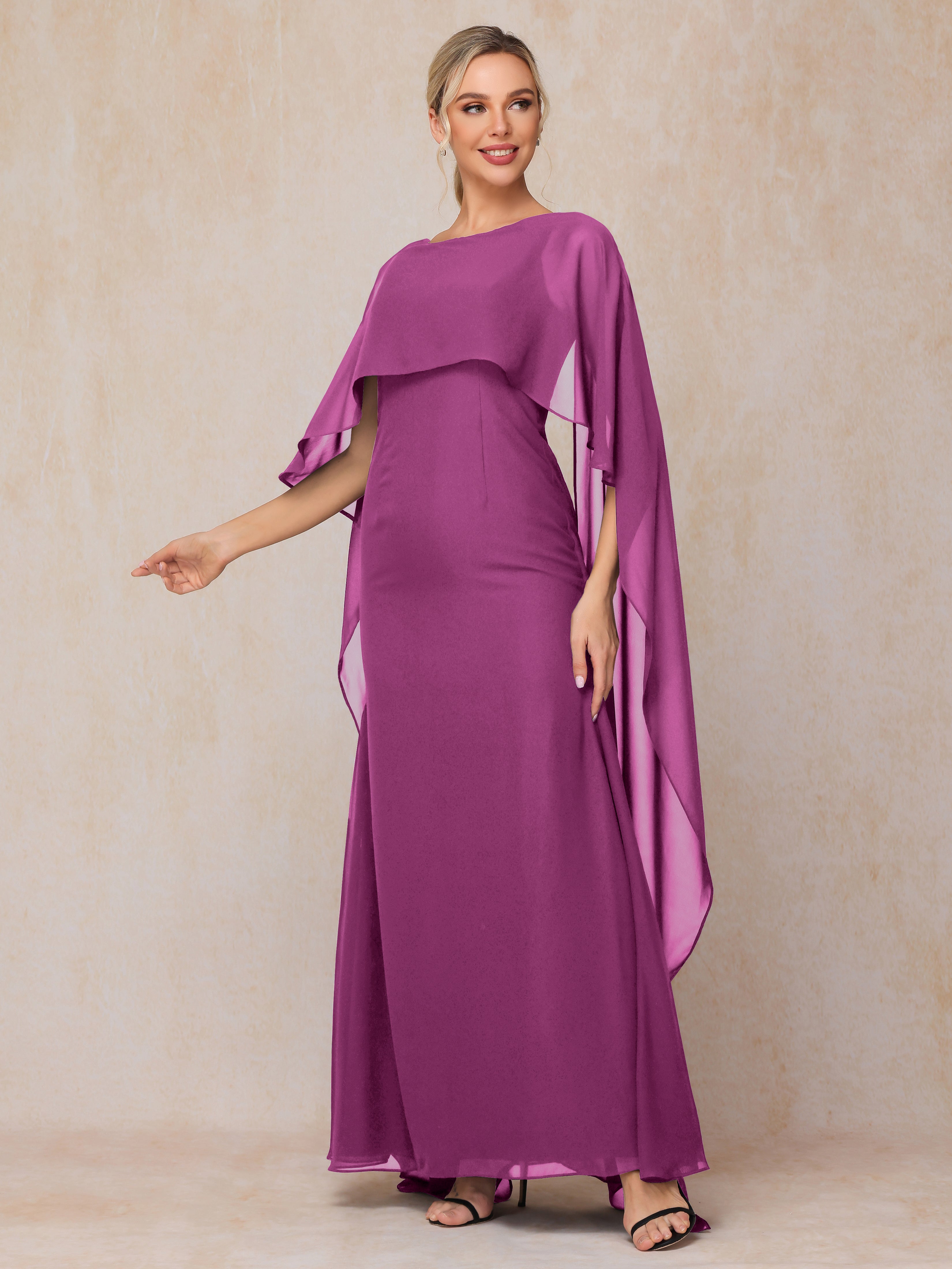 Floor Length Short Sleeves Chiffon Mother Of The Bride Dress