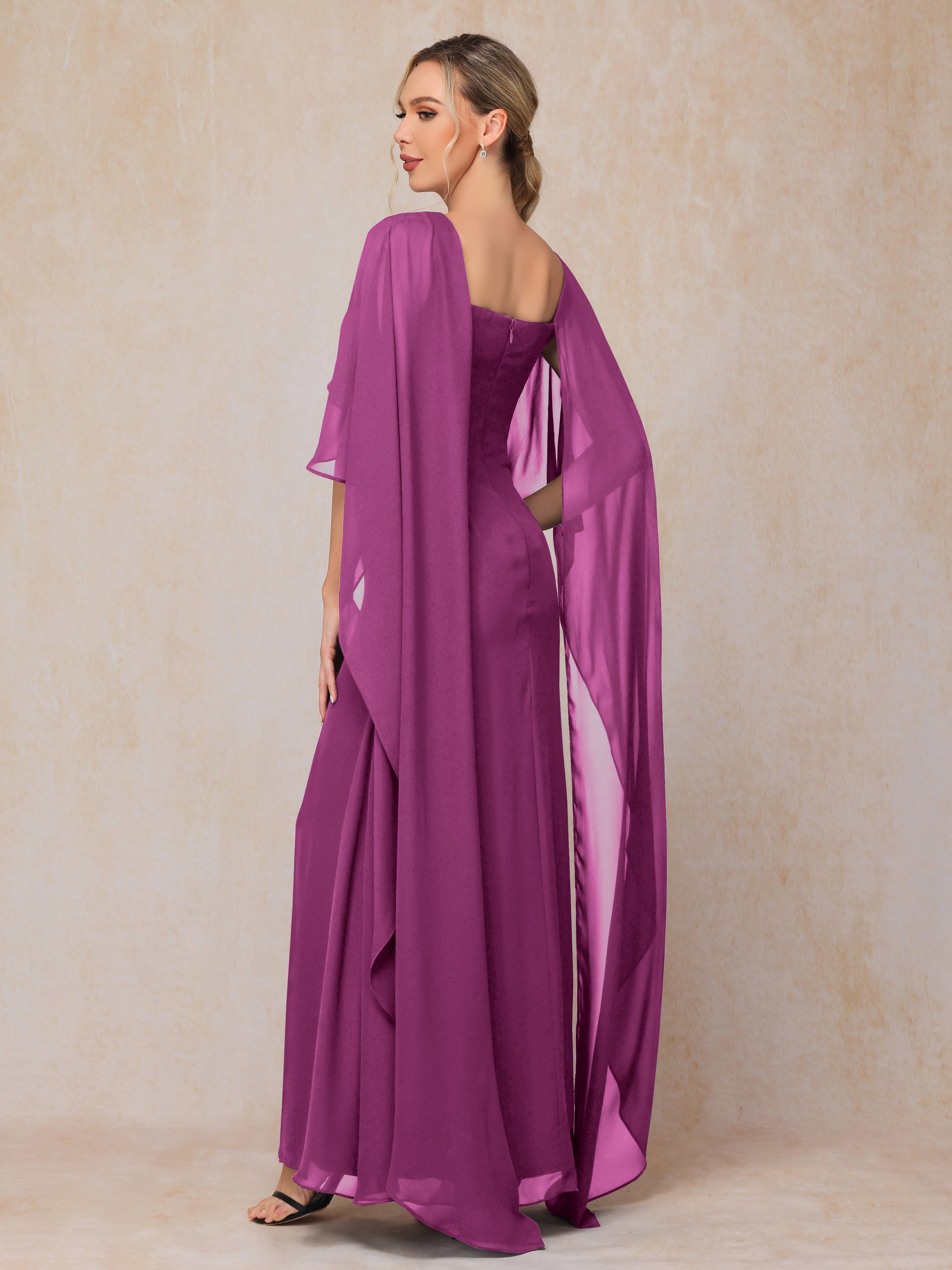 Floor Length Short Sleeves Chiffon Mother Of The Bride Dress