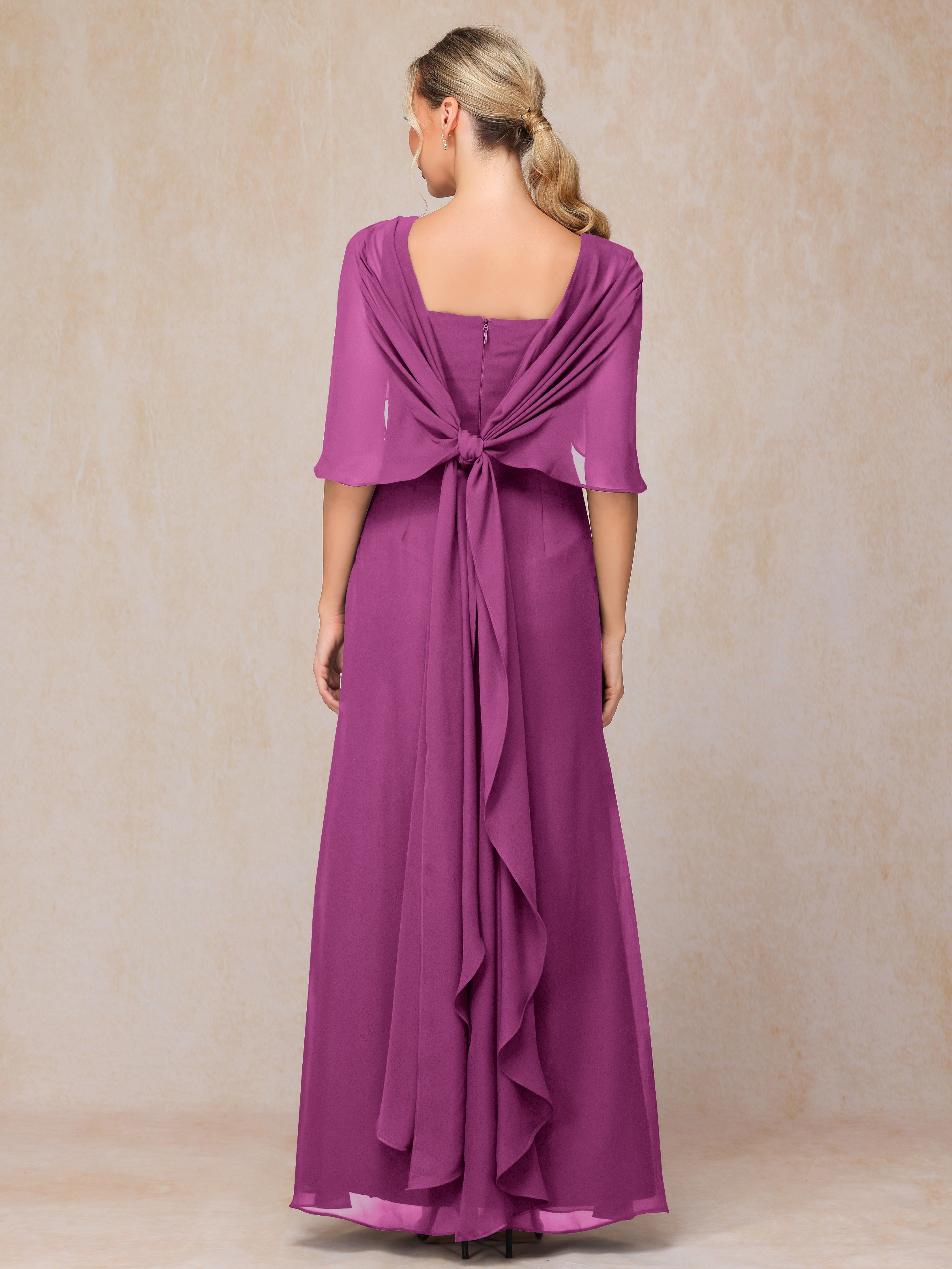 Floor Length Short Sleeves Chiffon Mother Of The Bride Dress