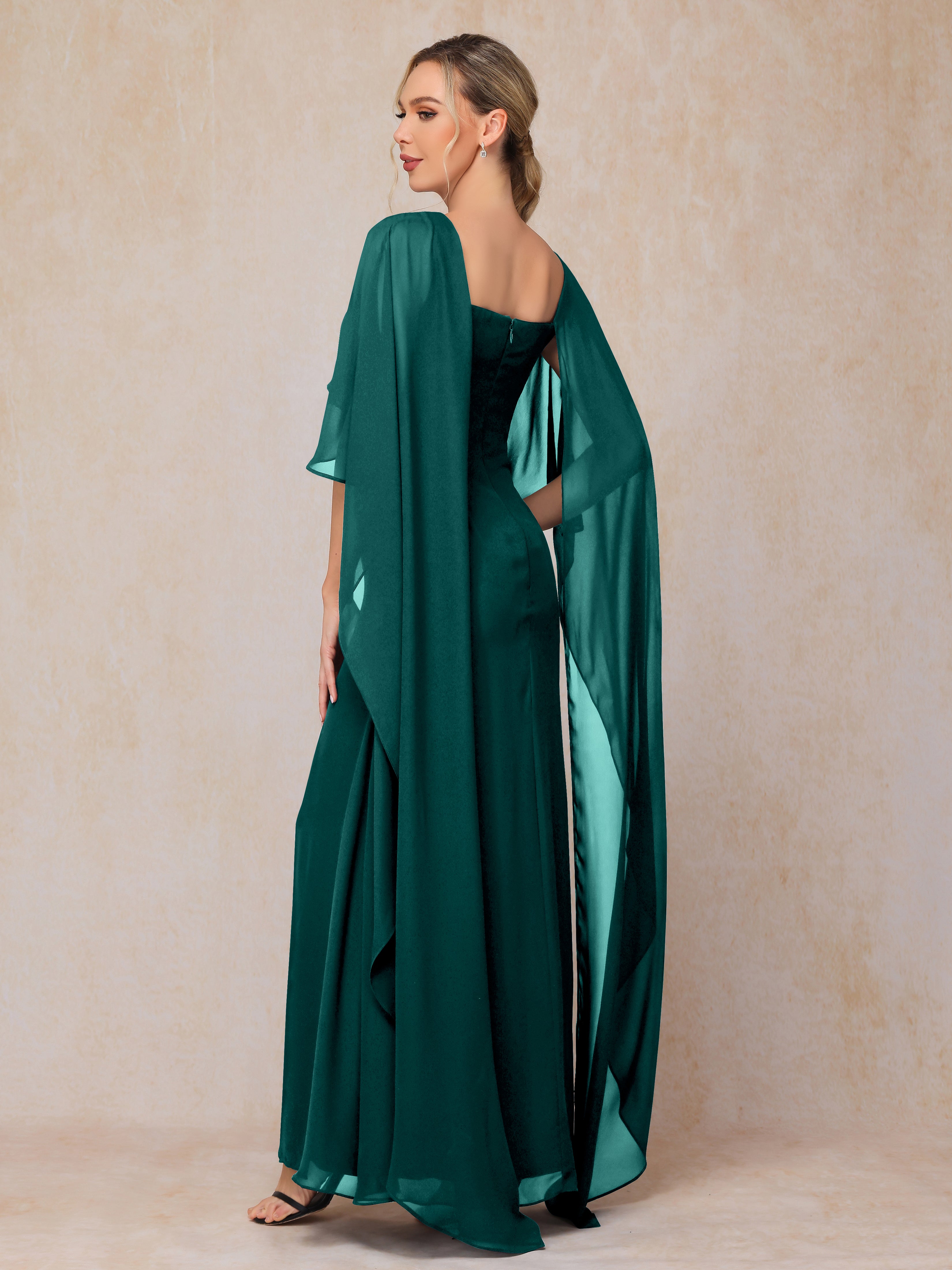 Floor Length Short Sleeves Chiffon Mother Of The Bride Dress