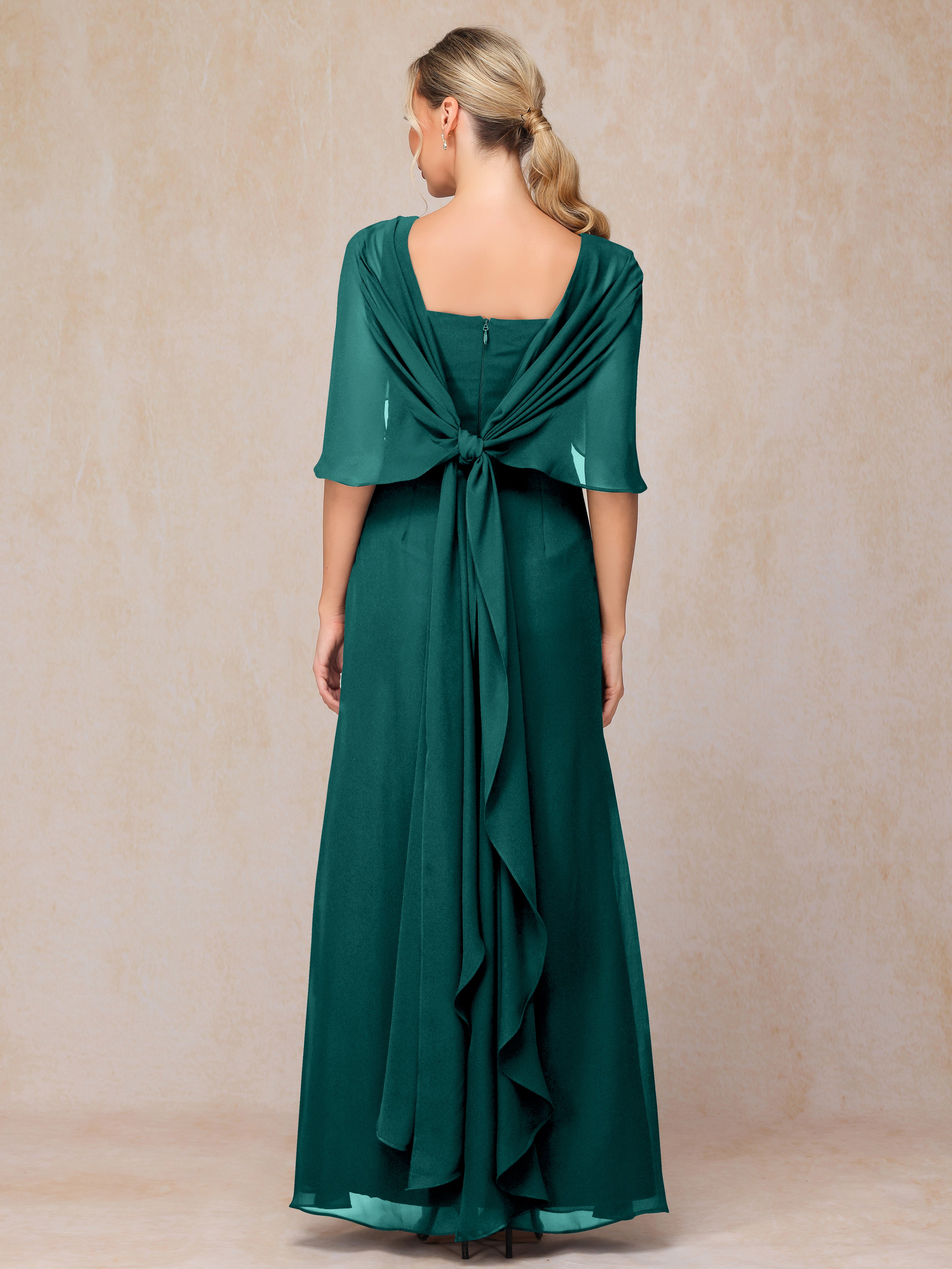 Floor Length Short Sleeves Chiffon Mother Of The Bride Dress