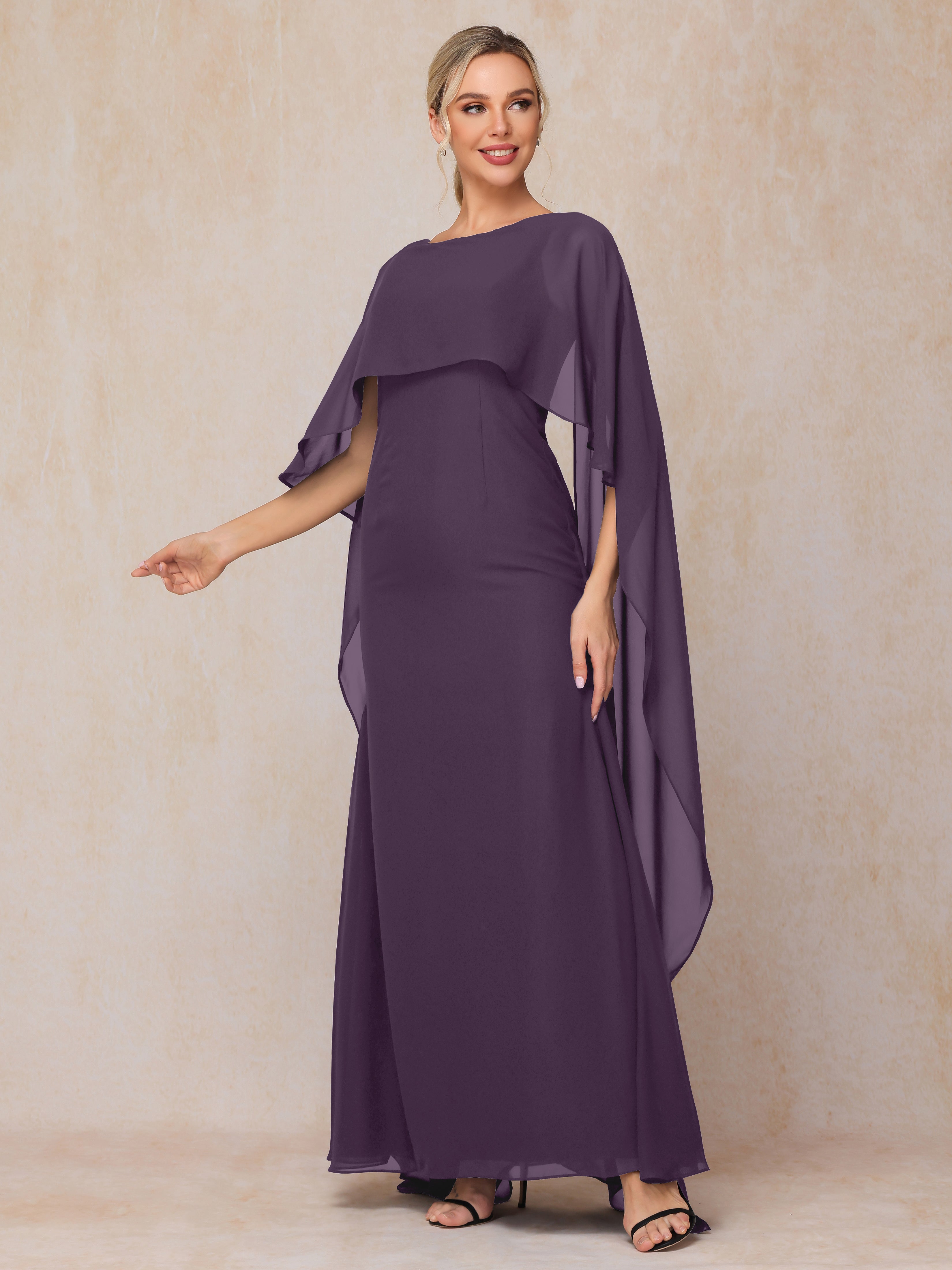 Floor Length Short Sleeves Chiffon Mother Of The Bride Dress