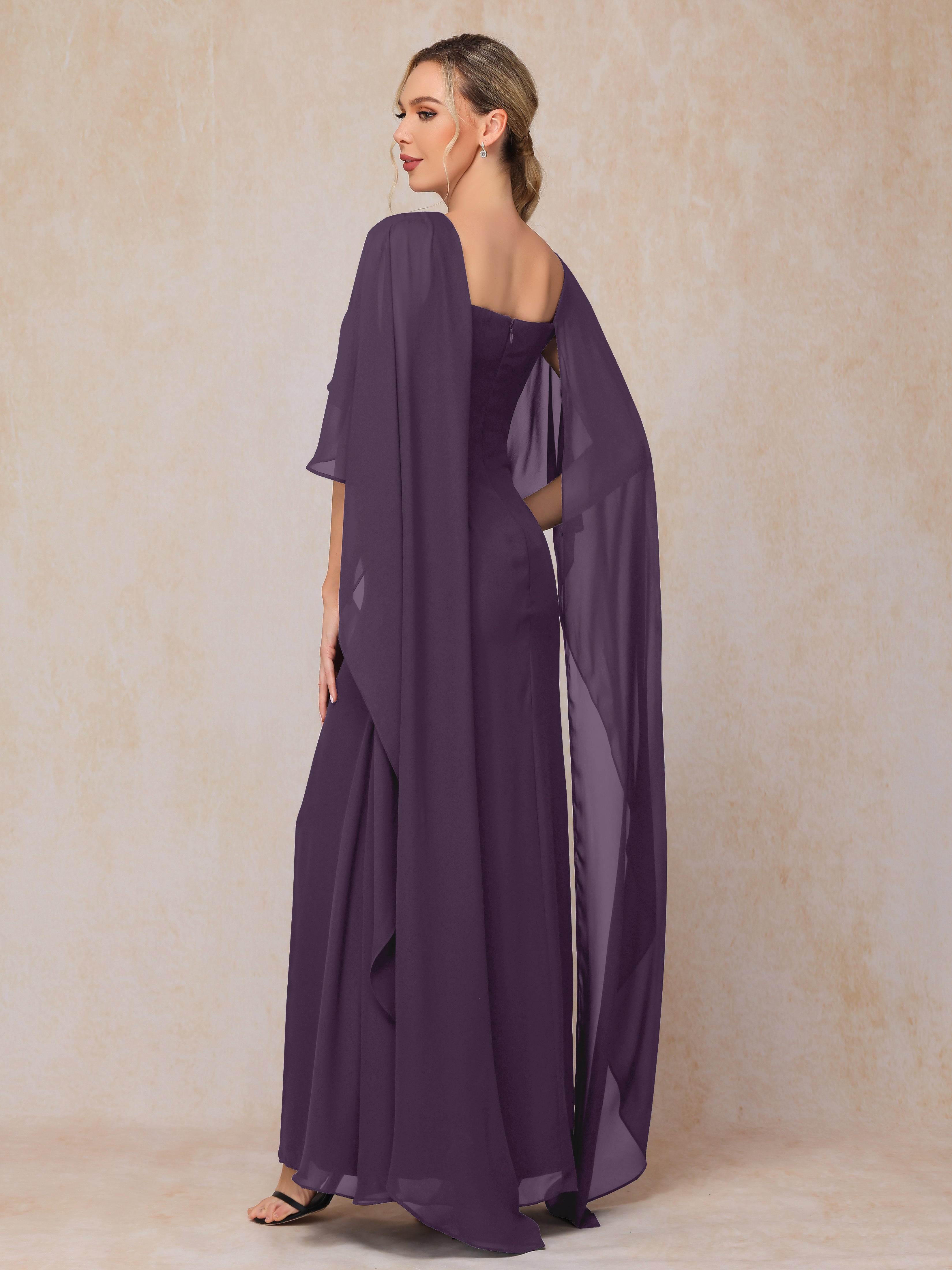 Floor Length Short Sleeves Chiffon Mother Of The Bride Dress