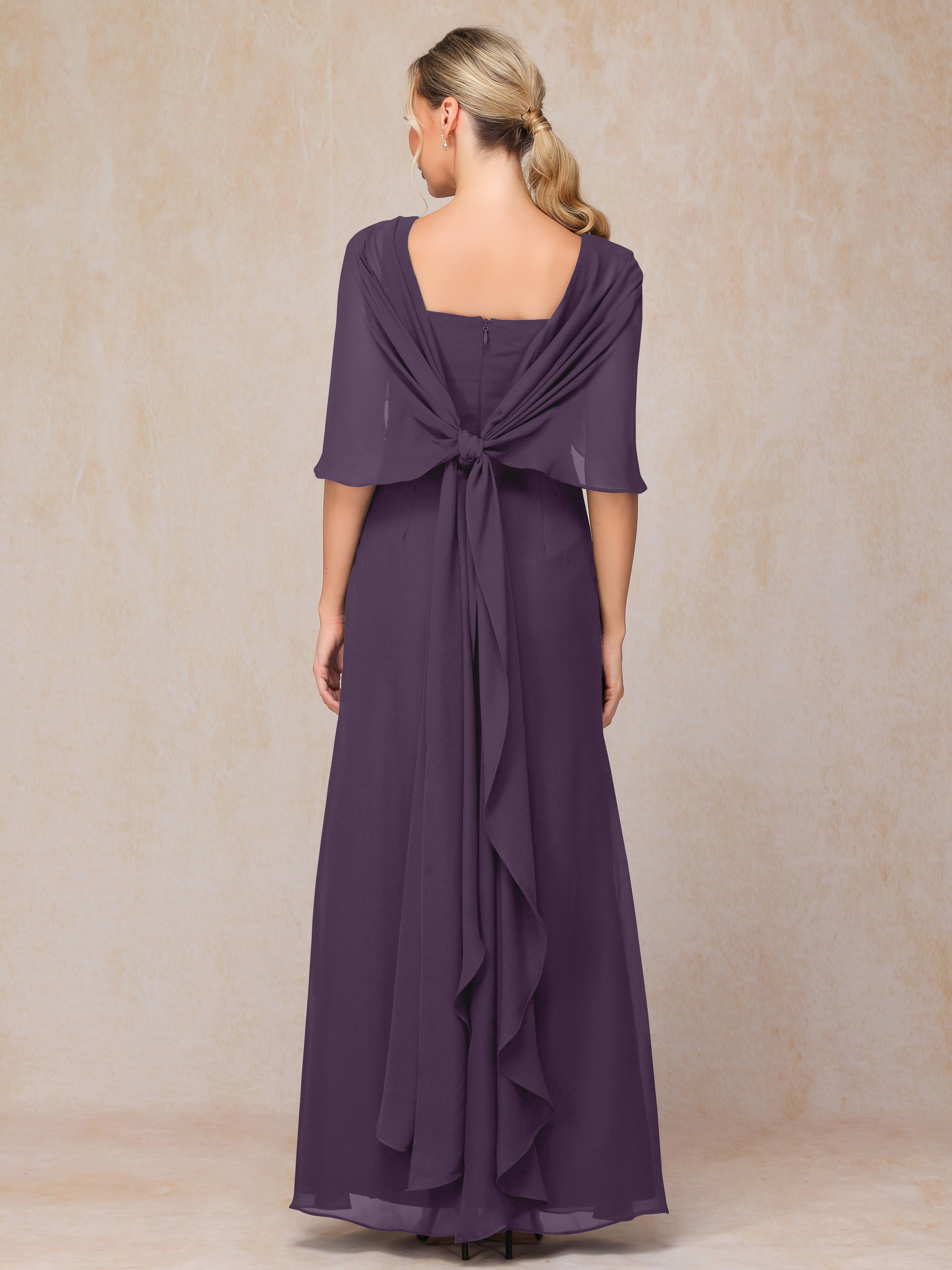 Floor Length Short Sleeves Chiffon Mother Of The Bride Dress