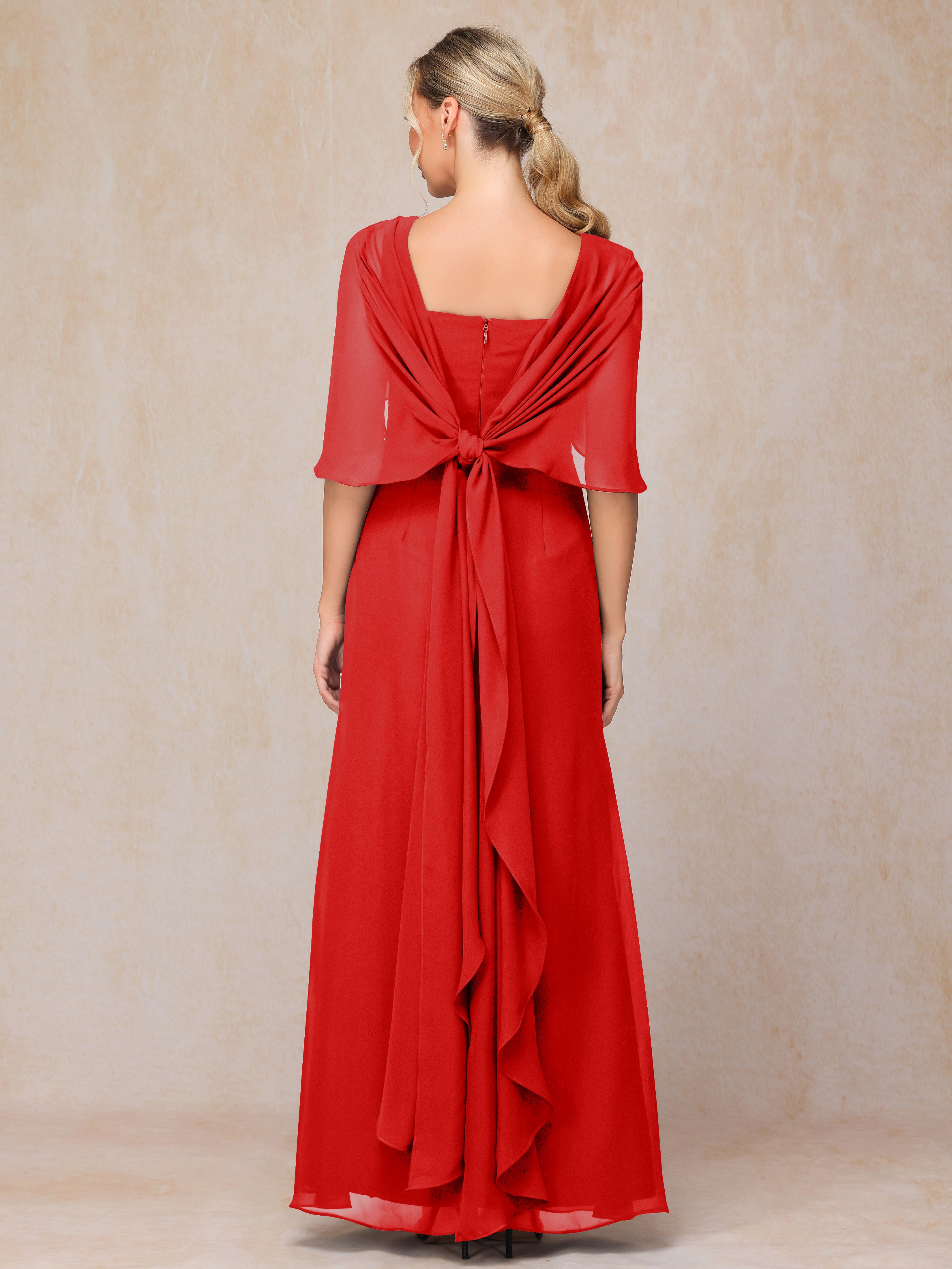 Floor Length Short Sleeves Chiffon Mother Of The Bride Dress