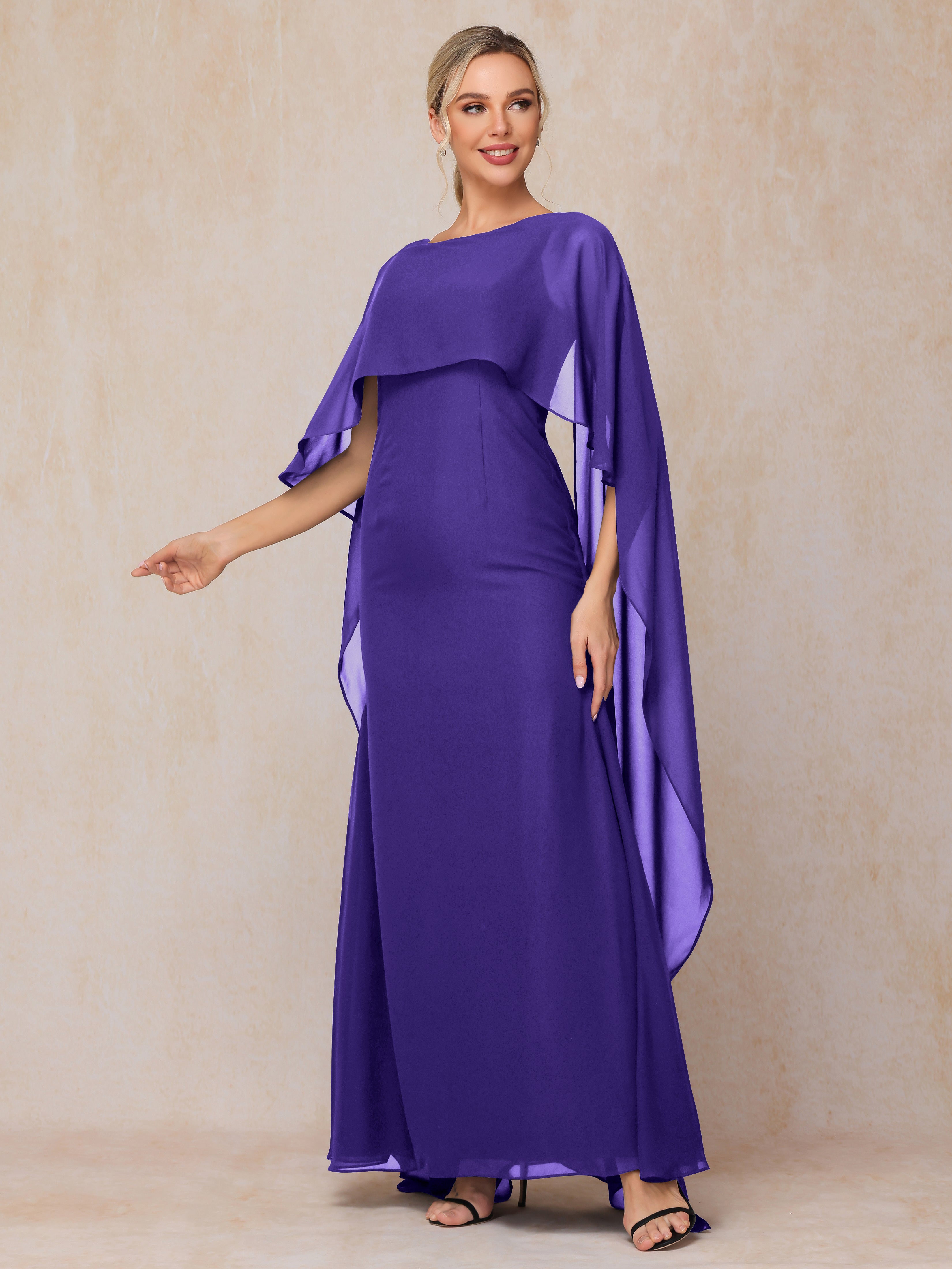 Floor Length Short Sleeves Chiffon Mother Of The Bride Dress