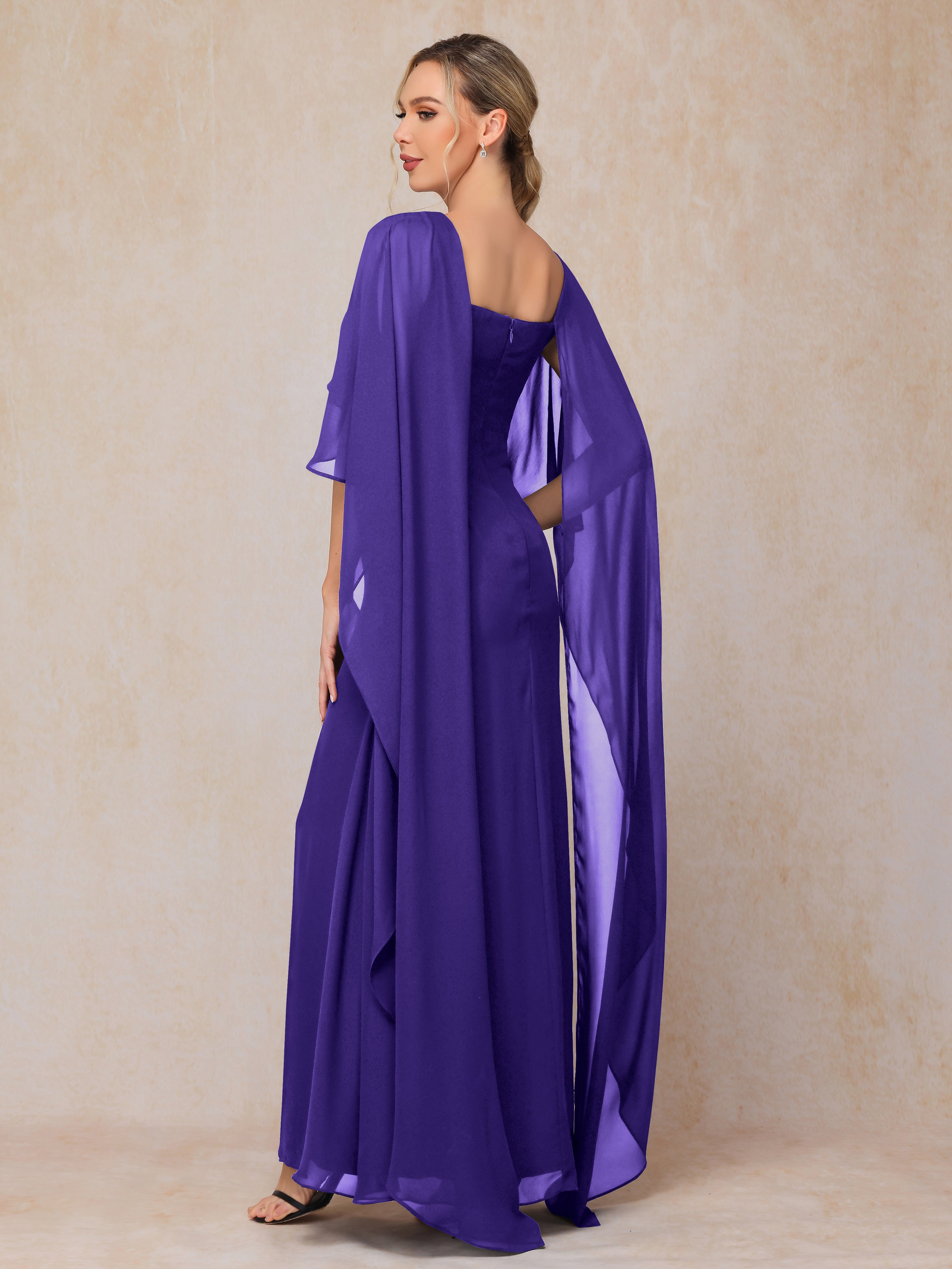 Floor Length Short Sleeves Chiffon Mother Of The Bride Dress